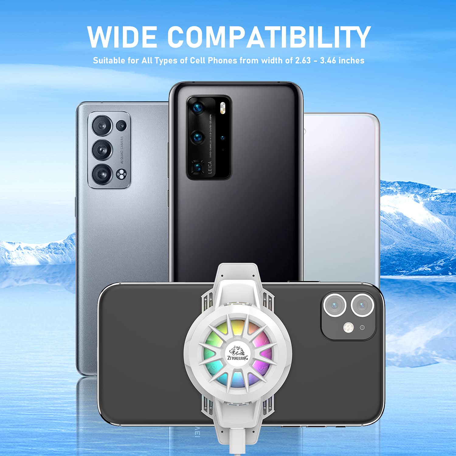 XINMENG Portable Phone Cooler - Fast Cooling Mobile Phone Radiator & Heatsink for Gaming, Streaming (Fits 2.63-3.46 inch Phones) | Perfect for iPhone, Android, Gaming Sessions & Long Video Watching
