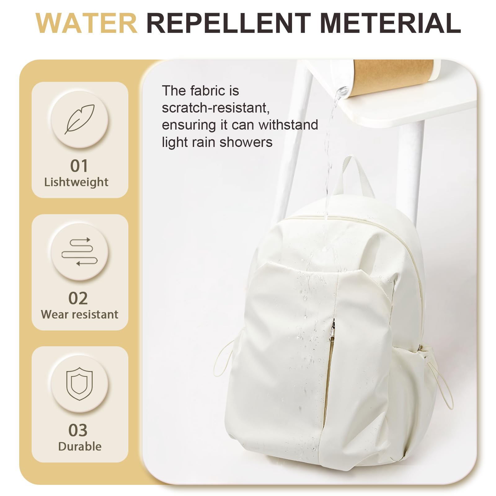 Lightweight Waterproof Backpack for High School & College - Casual Daypack for Women, Men, Teens, Boys & Girls - Durable Bookbag for School, Travel & Daily Use (Beige)