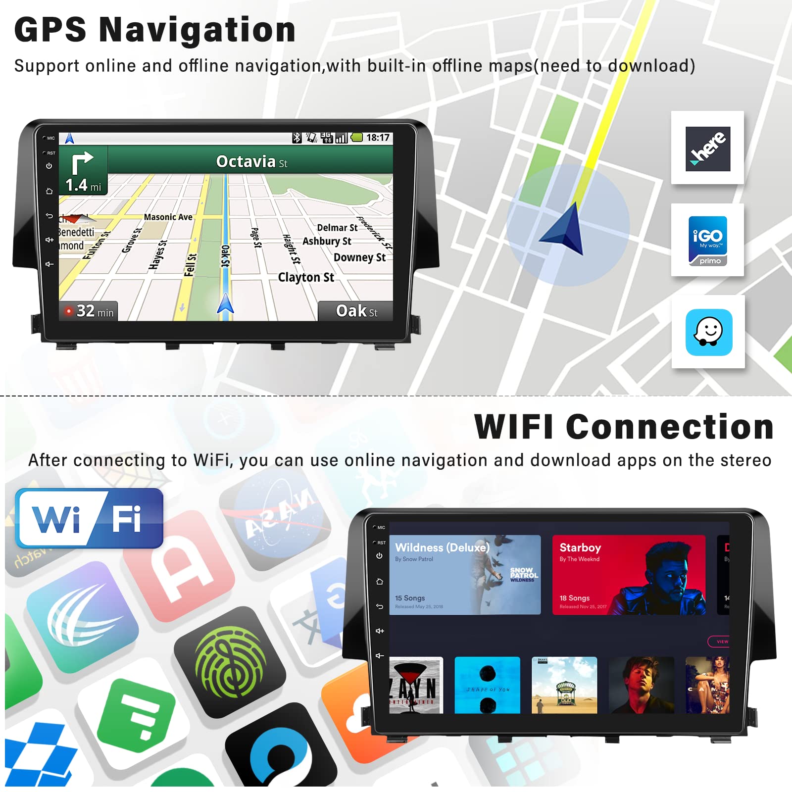 Android 13 Car Stereo Radio for Honda Civic 2016-2020 | Wireless CarPlay & Android Auto | 2GB RAM 64GB ROM | Bluetooth FM GPS WiFi HiFi | Perfect for Commuting & Road Trips