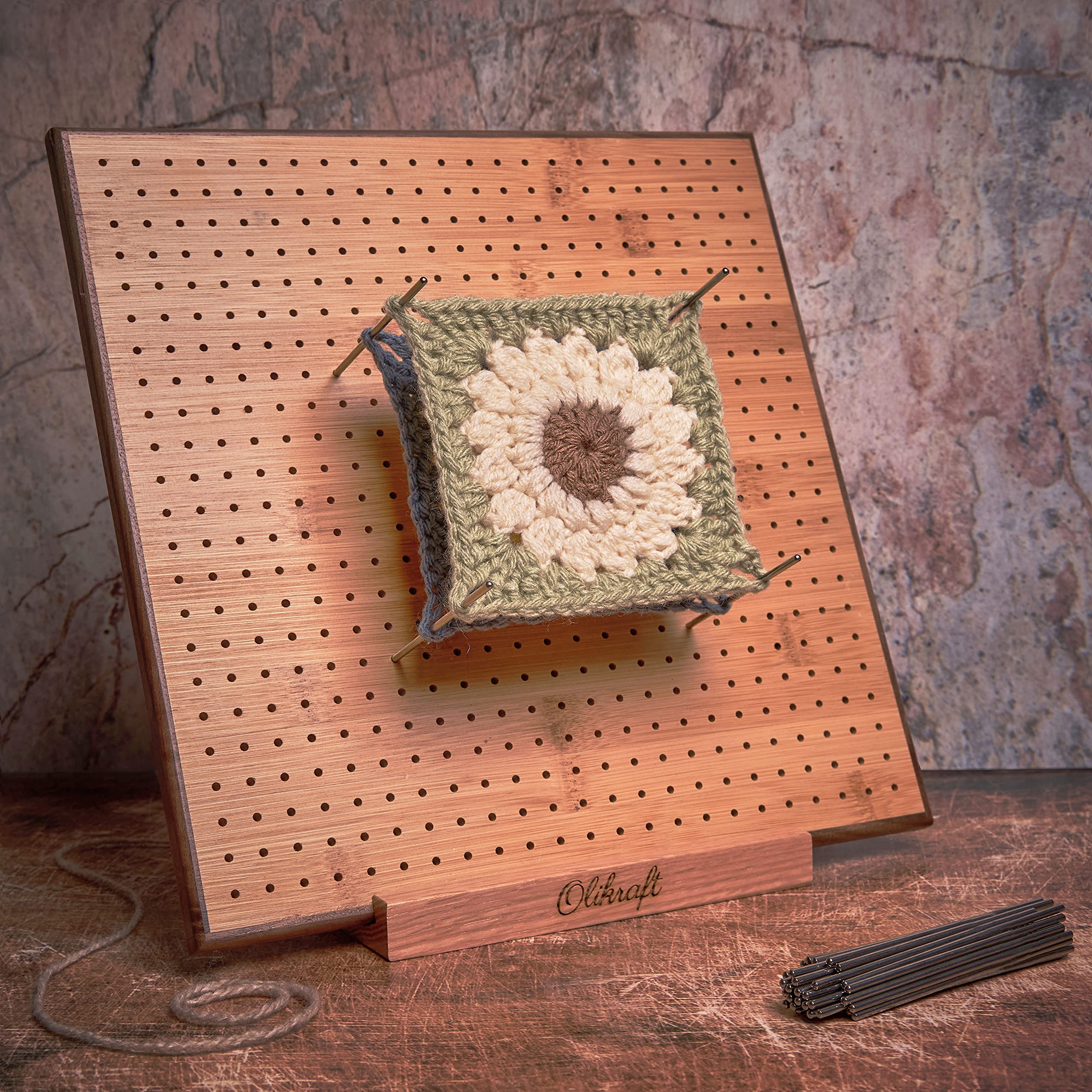 Olikraft Crochet Blocking Board with 50 Stainless Steel Pins - 11 Inch Granny Square Blocking Mat for Knitting & Crochet Projects - Essential Yarn Crafting Tools & Accessories (Perfect for Blocking Shawls, Doilies & Amigurumi)