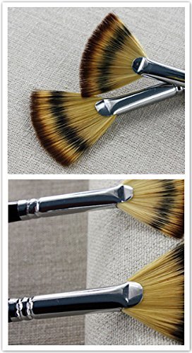 Professional Artist Fan Brush Set - 3 Wooden Handle Paint Brushes for Oil & Acrylic Painting - Perfect for Canvas Art, Watercolor & Fine Detailing