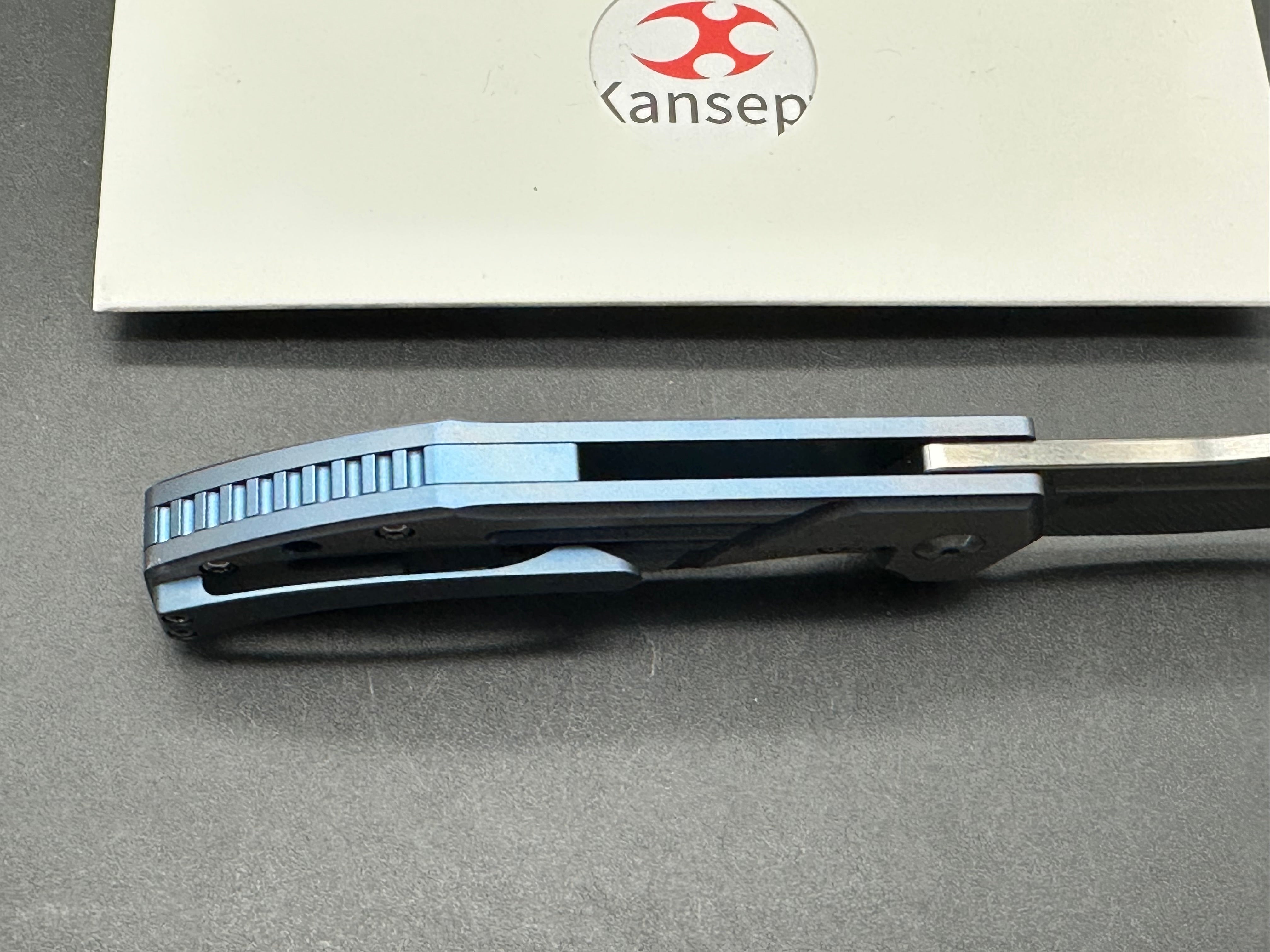KANSEPT ORION Folding Pocket Knife - Blue/Satin Titanium Handle, S35VN Steel Clip Point Blade for EDC, Camping & Outdoor Activities