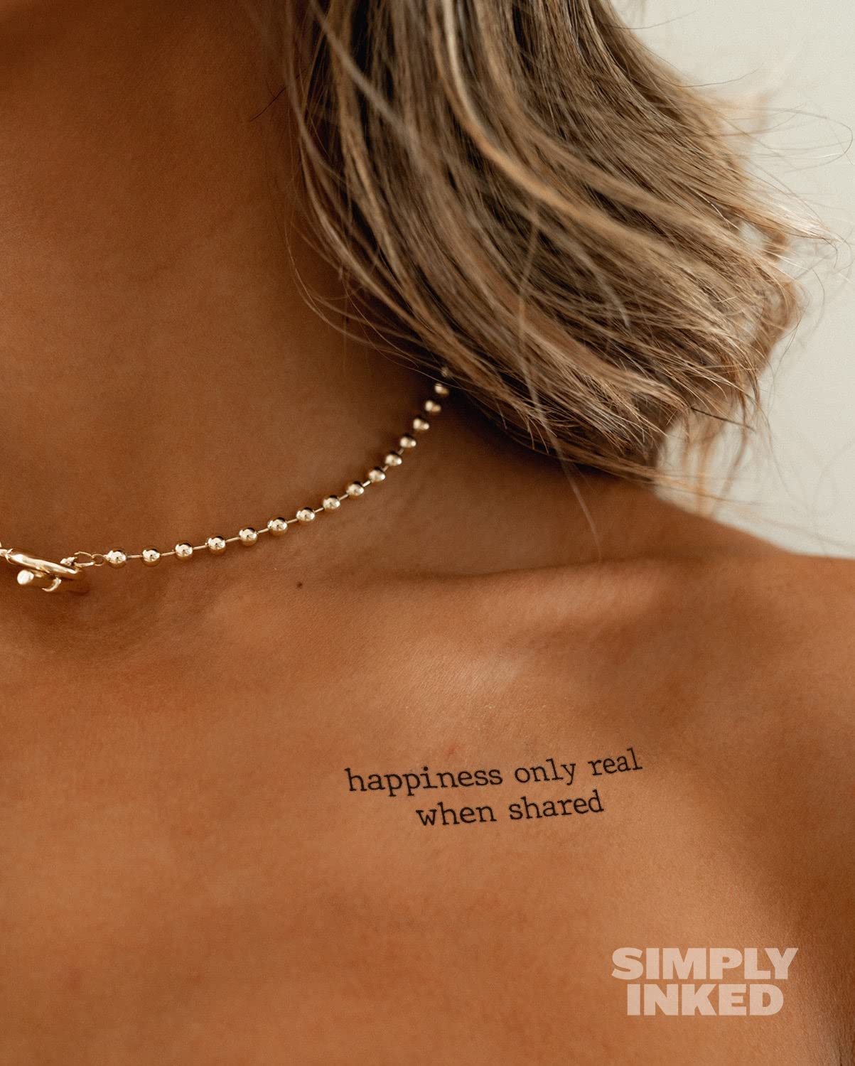 Simply Inked Happiness Only Real When Shared Temporary Tattoo - Inspirational Quote Tattoo Design for Women, Men, Girls & Boys - Waterproof Fake Tattoo Sticker (2.5x4 Inch, Black, 1 Piece) - Perfect for Parties, Festivals, Travel & Self-Expression