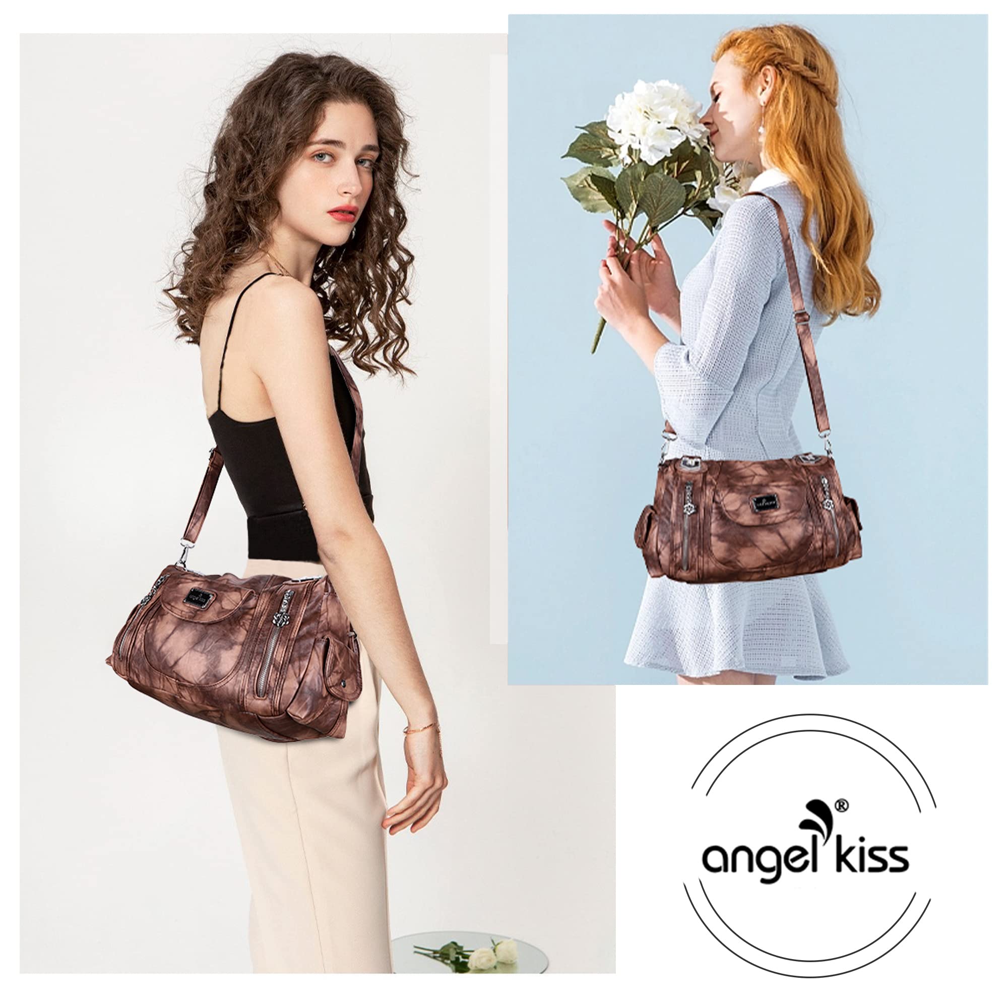 Angel Kiss Women's Large Shoulder Bag - Faux Leather Hobo Tote Purse with Multiple Pockets, Stylish Satchel for Work, Travel & Everyday Use