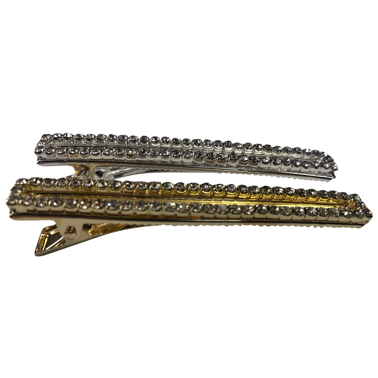 Stylish Gold & Silver Rhinestone Alligator Hair Clips with Teeth - Women's Fashion Hair Accessories for Parties, Weddings & Everyday Wear (Small)