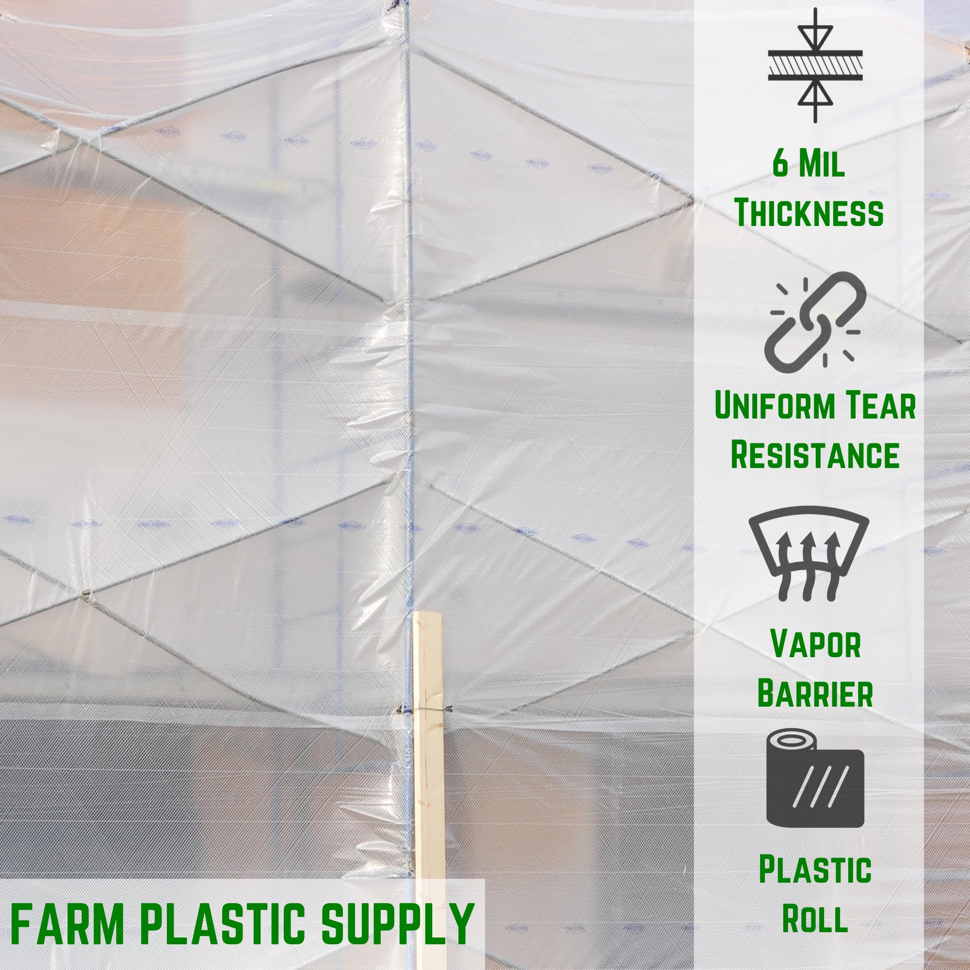 Dura Skrim 6 Mil Reinforced Clear Plastic Sheeting - 20' x 100' - Tear Resistant & Weatherproof Polyethylene Film for Construction, Greenhouses, and Temporary Enclosures - Farm Plastic Supply