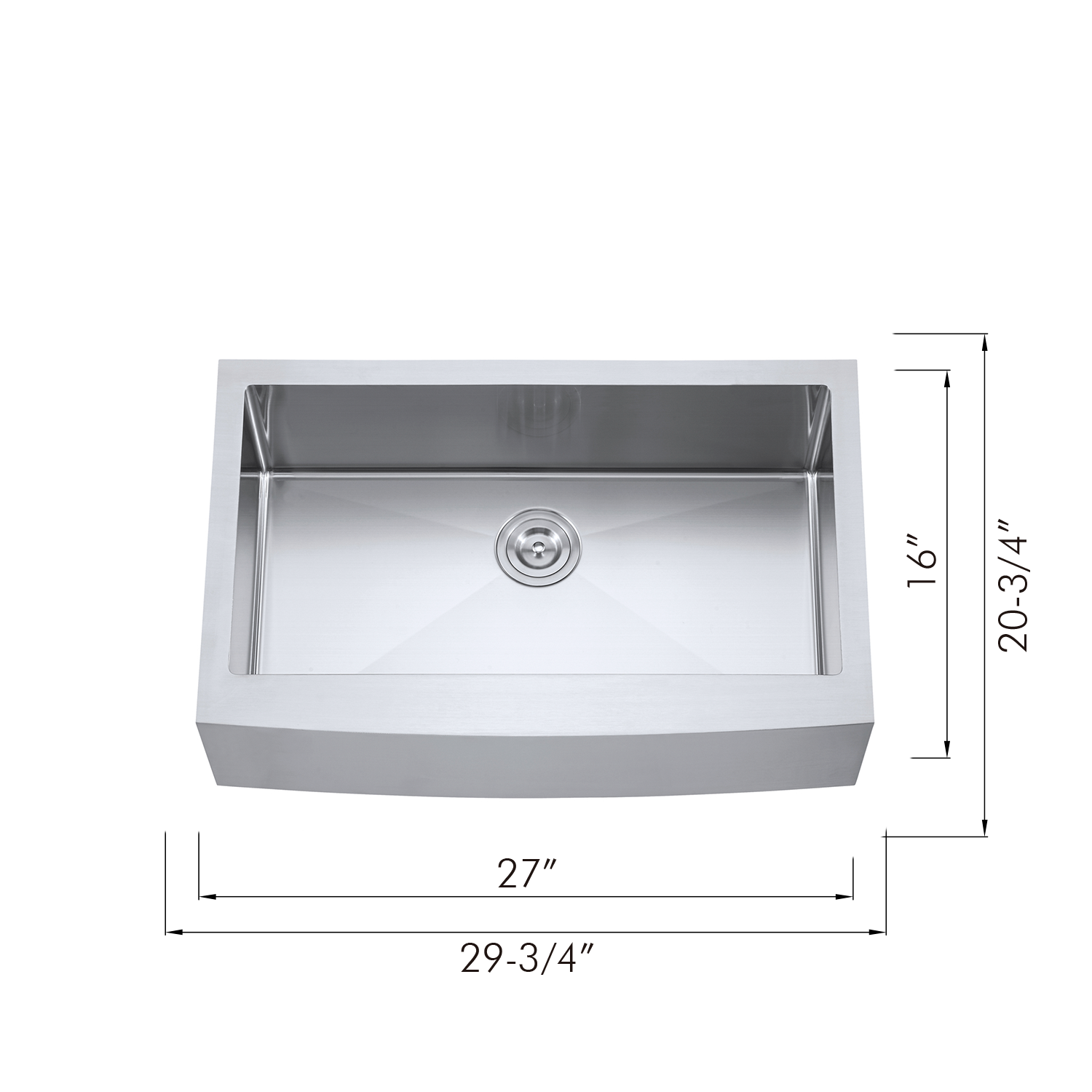 DAX Farmhouse Single Bowl Kitchen Sink - 30 x 21 x 10 Inch 18 Gauge Stainless Steel with Brushed Finish (KA 3021R10) - Perfect for Modern Farmhouse, Rustic & Country Style Kitchens