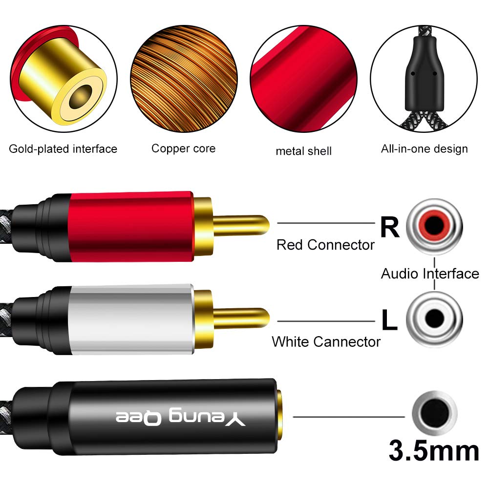 3.5mm Female to 2RCA Male Stereo Audio Y Adapter Cable - 6FT/2M High-Quality Audio Connector for TV, Smartphones, MP3, Tablets, Speakers & Home Theater - Perfect for Gaming, Music Streaming & Home Entertainment
