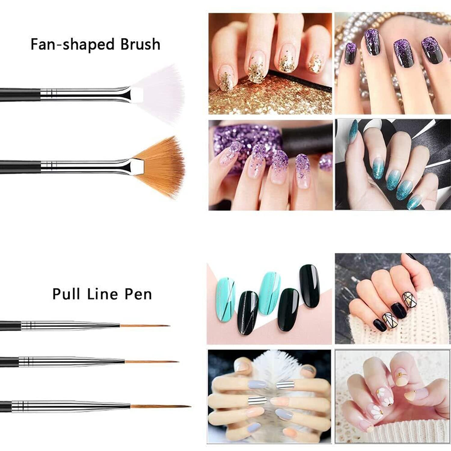 BELICIA 20pcs Professional Nail Art Design Kit - 15pcs Acrylic Painting Brushes & 5pcs Dotting Pens for Nail Art, Manicure, Gel Polish - Perfect for Salon, Home DIY Nail Designs & Nail Extension Art