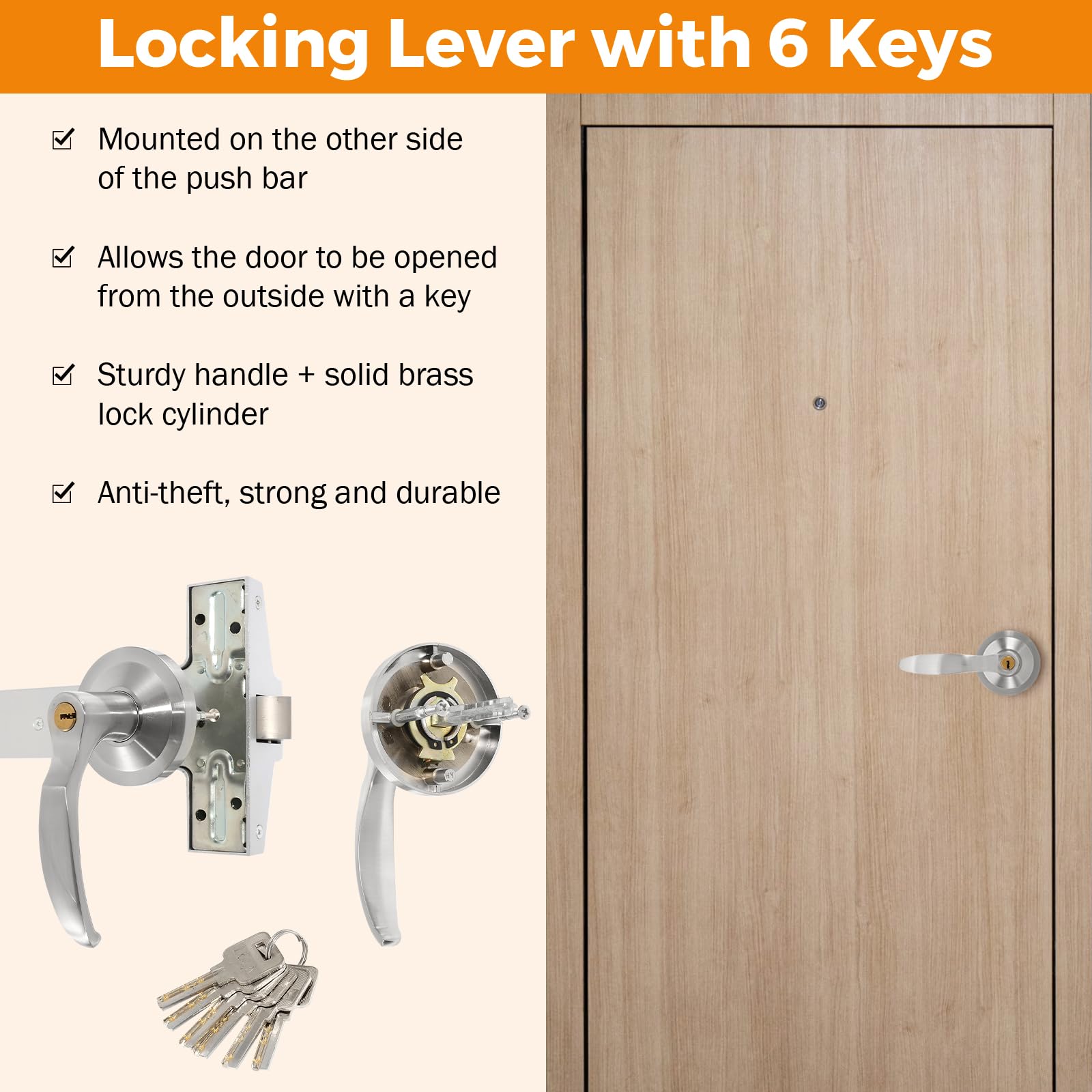 BEAMNOVA Commercial Door Push Bar Panic Exit Device with Exterior Lever Lock, Key Roller, Strike Plate & End Cap - Universal Emergency Hardware for 27.5