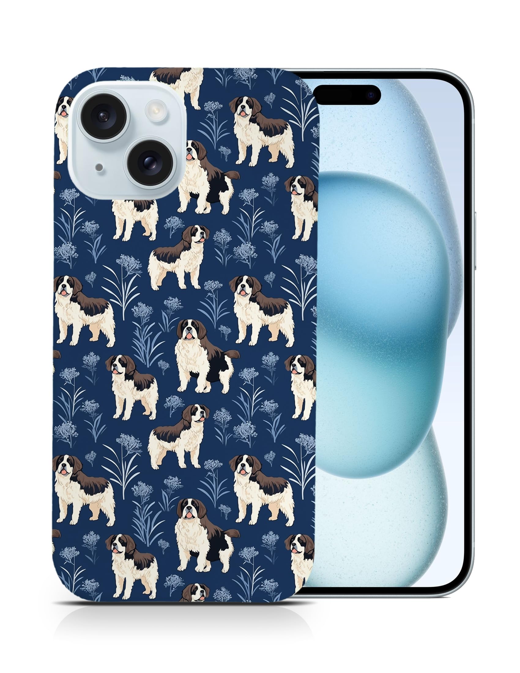 Cute Saint Bernard Puppy Dog Pattern Polycarbonate Phone Case for Apple iPhone 15 - Durable Protective Cover with Anti-Scratch Design, Perfect for Pet Lovers and Outdoor Activities