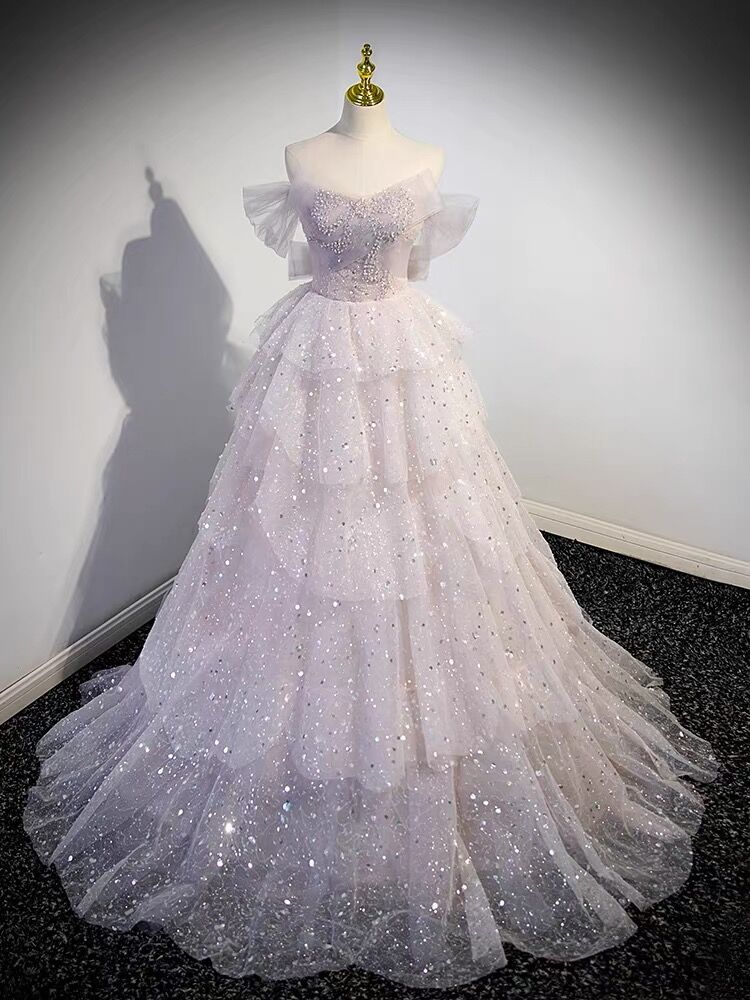 Elegant Light Pink A-Line Shiny Tulle Long Prom Dress for Women - Perfect for Birthday Parties, Homecoming, and Formal Events - Style J3085