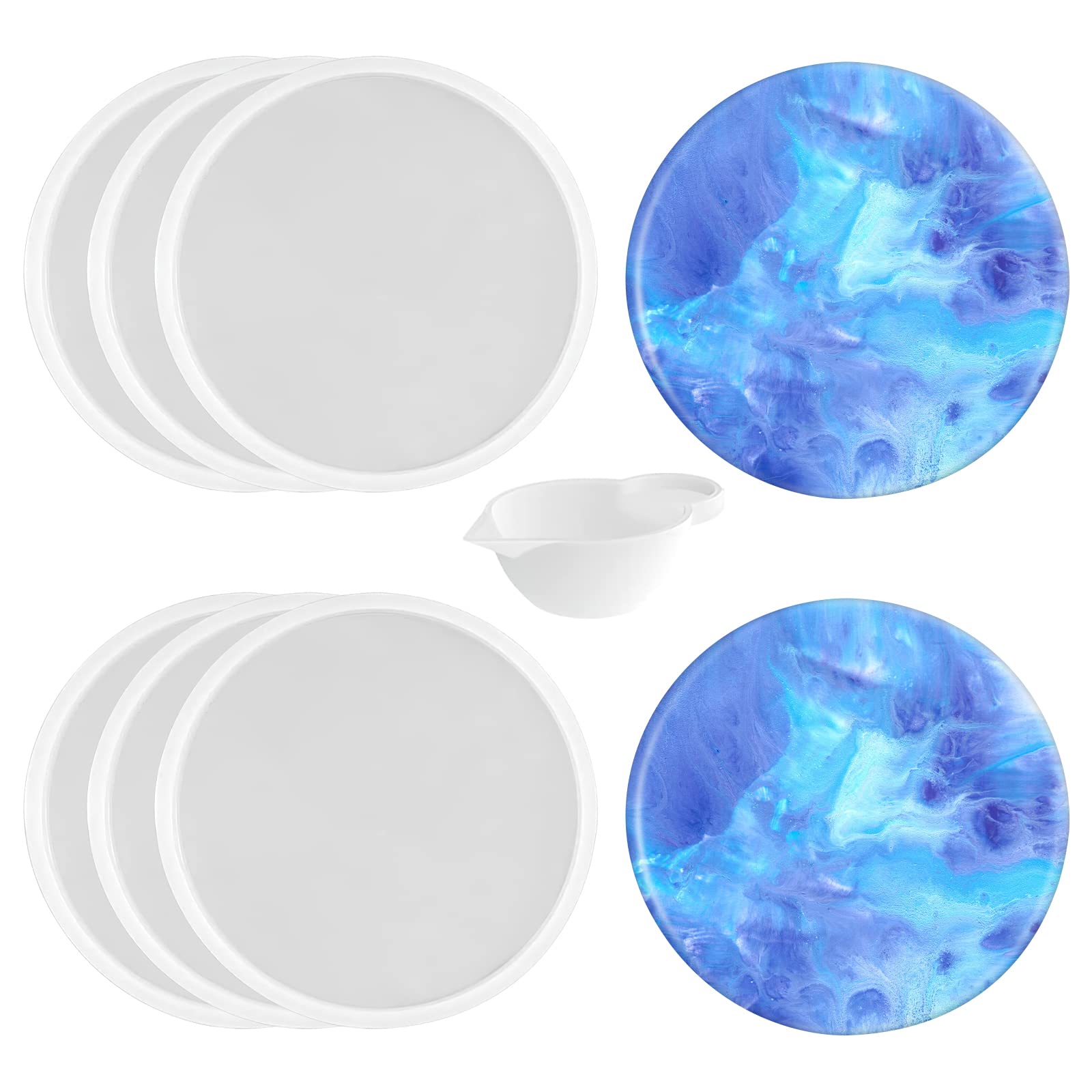 6 PCS Thickened Round Coaster Resin Molds - Silicone Molds for Epoxy Resin Casting, DIY Coasters, Bowl Mats & Candle Holders - Perfect for Home Decor, Table Setting & Gift Making