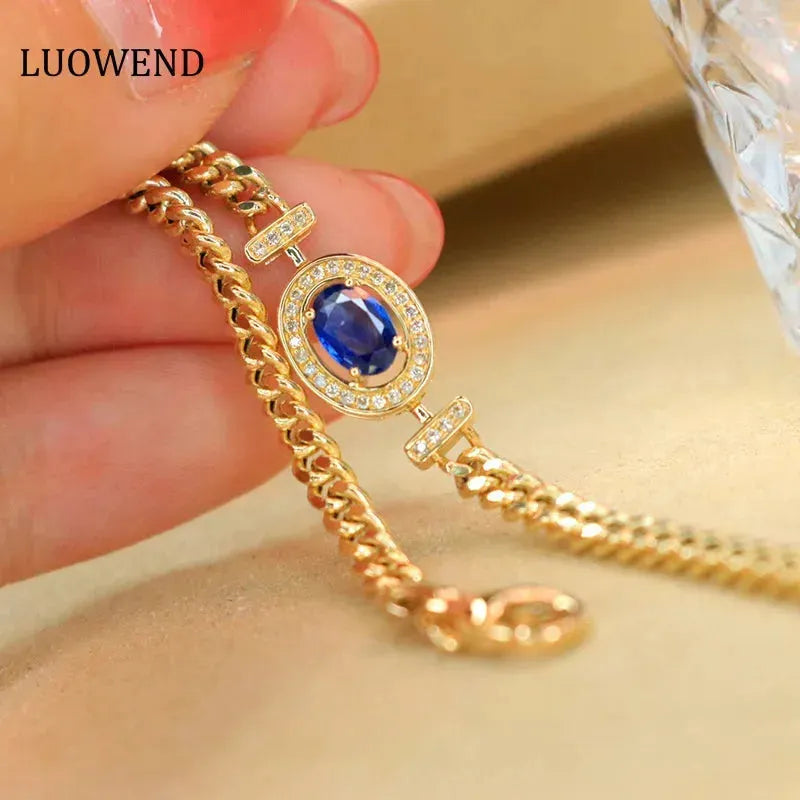 18K Yellow Gold Sapphire Flower Bracelet for Women - Real Natural Sapphire & 18K Gold Romantic Jewelry - Perfect for Weddings, Anniversaries & Special Occasions