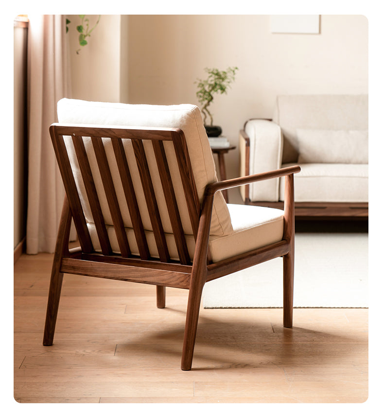 Premium Black Walnut and Ash Solid Wood Lounge Chair with Backrest - Perfect for Living Room, Reading Nook, or Office Relaxation