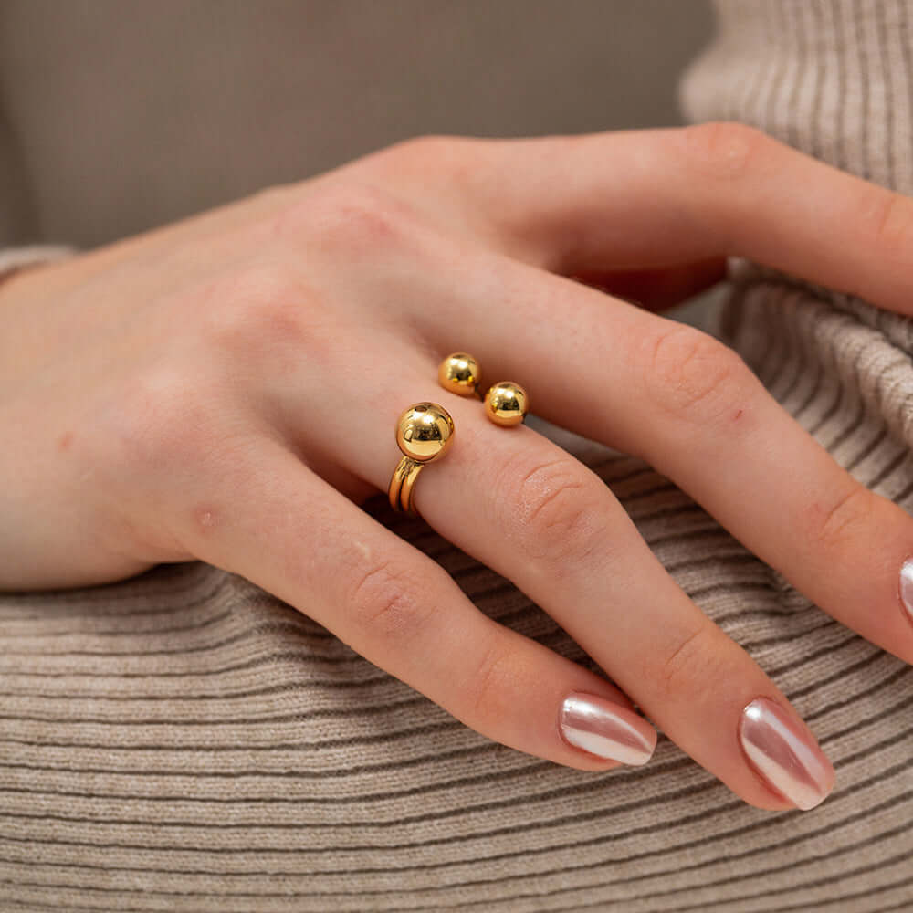 18K Gold Unique Bypass Ball Boom Rings for Women | Elegant Stackable Statement Jewelry | Perfect for Weddings, Parties & Everyday Wear (JDR003)