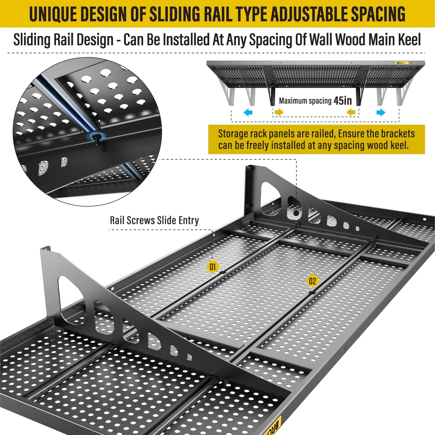 4-Pack 1.64x4ft Adjustable Wall Mounted Floating Shelves - Heavy Duty Garage Storage Racks for Organizing Tools, Kitchenware & Home Decor | Perfect for Garage, Basement, Pantry & Living Room Organization (Black)