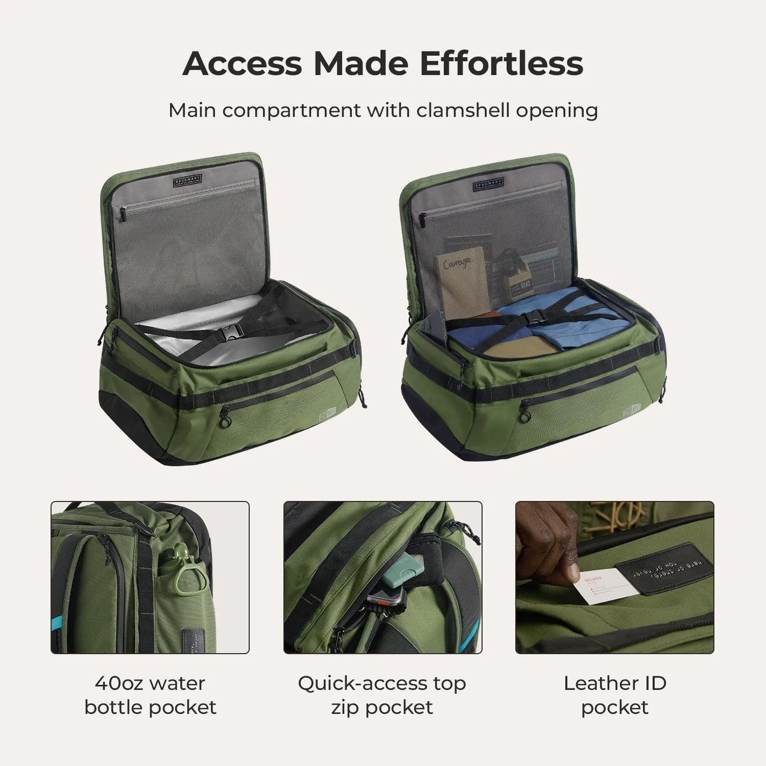 Paz 43L Duffle Backpack - Waterproof Travel Duffel Bag with Shoulder Strap for Gym, Camping & Weekend Getaways
