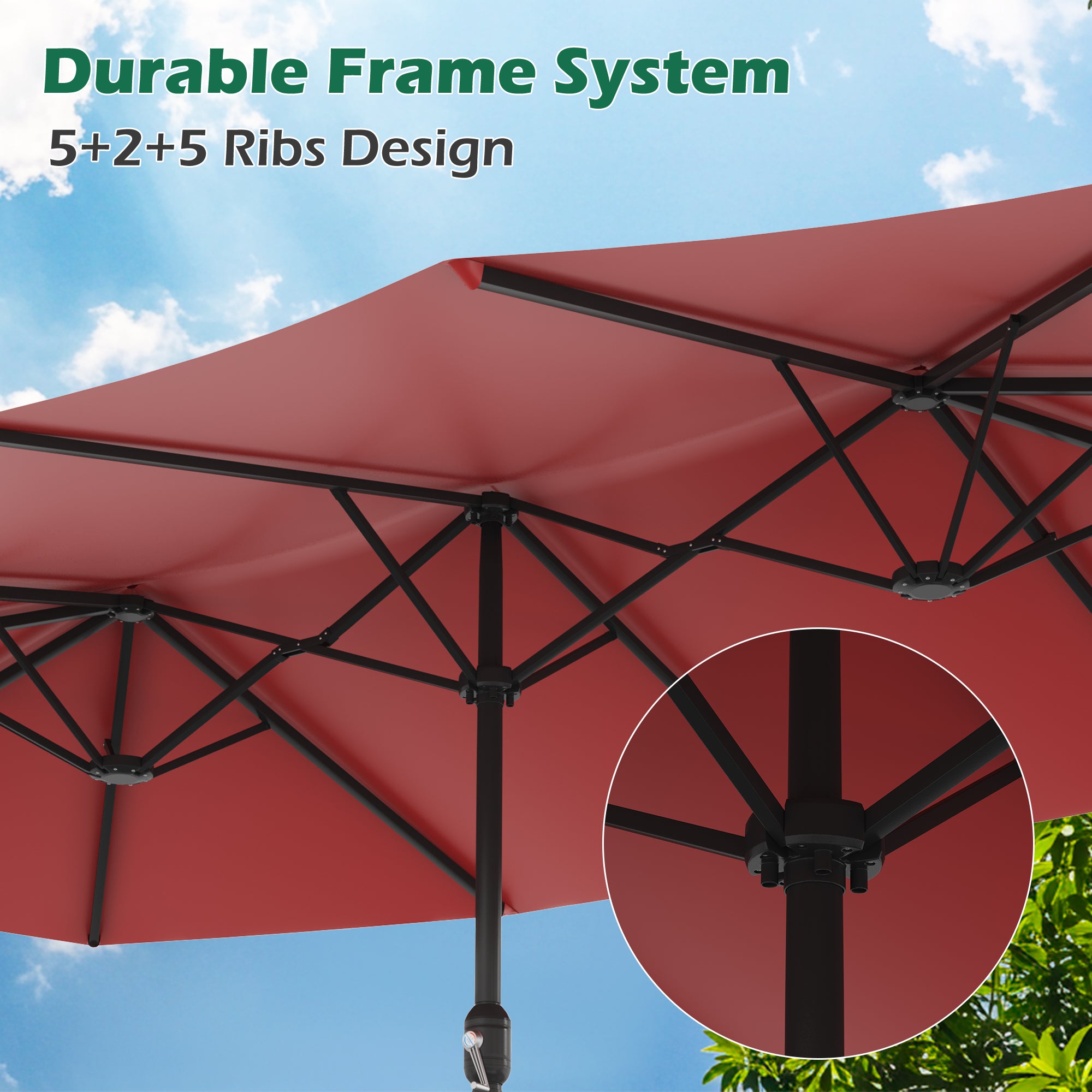 EROMMY 15 X 9 Double Sided Outdoor Spacious Umbrella - Large Patio Umbrella with UV Protection, Windproof Design for Poolside, Backyard, and Beach Use - Red