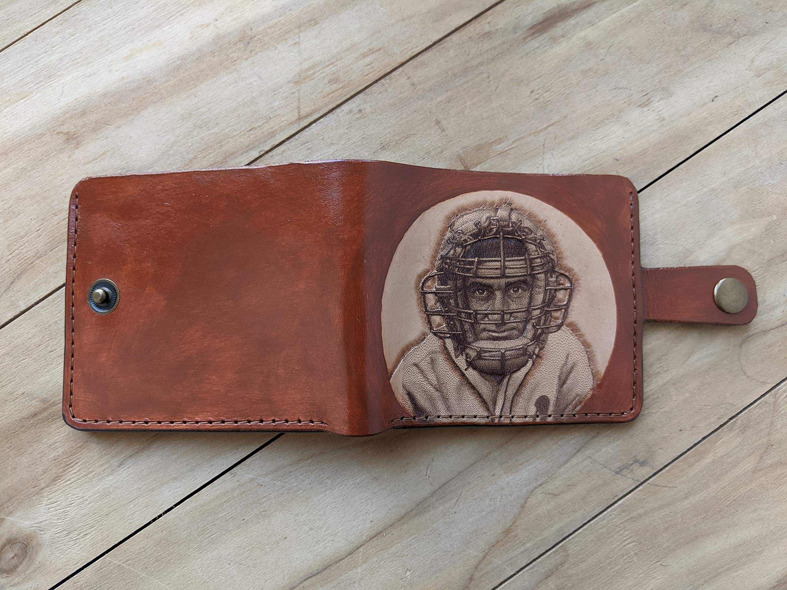 Handmade 3D Genuine Leather Wallet for Men - Custom Engraved & Hand-Painted Baseball Design - Personalized Mickey Cochrane Collector's Gift - Perfect for Sports Fans & Everyday Carry