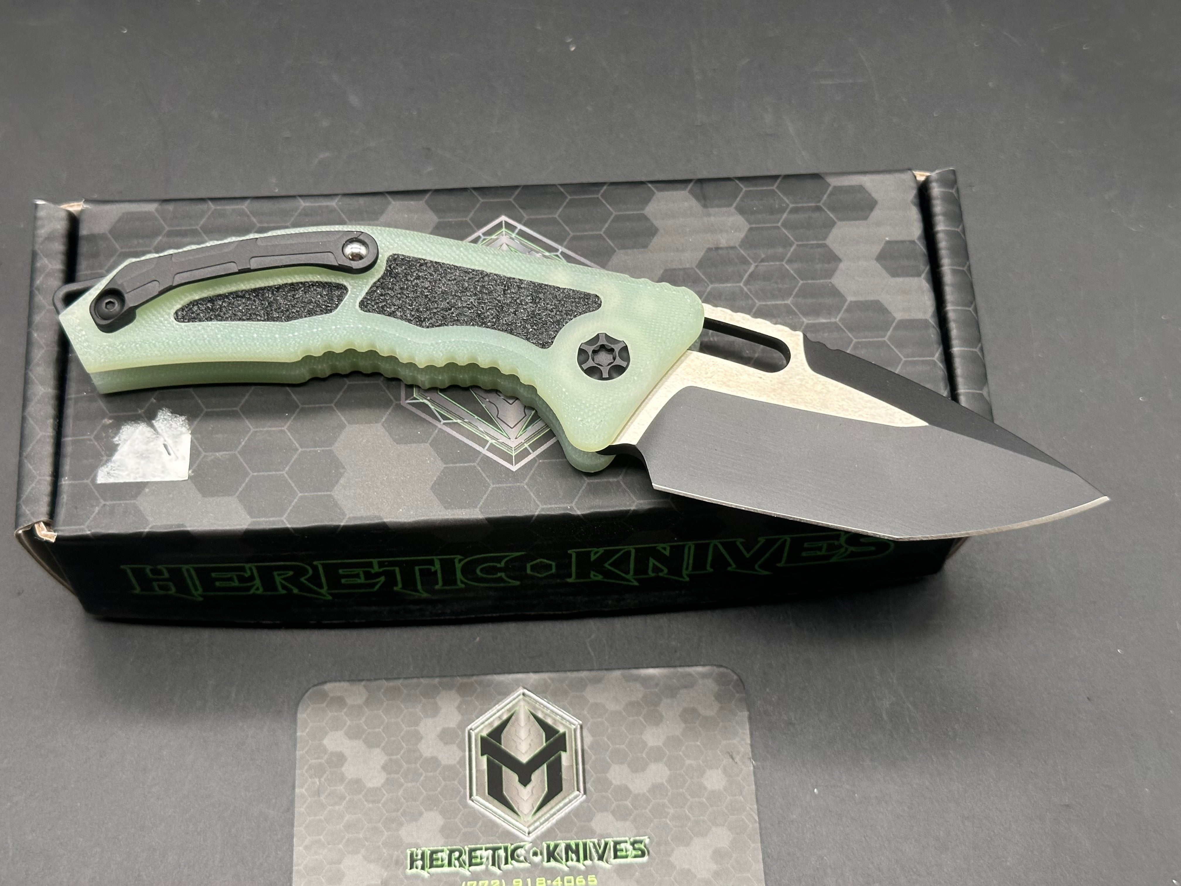 Heretic Knives Medusa OTS Automatic Knife - Jade G10 & Black Two-Tone Tanto Blade in Elmax Steel - EDC, Tactical, Outdoor Survival & Everyday Carry