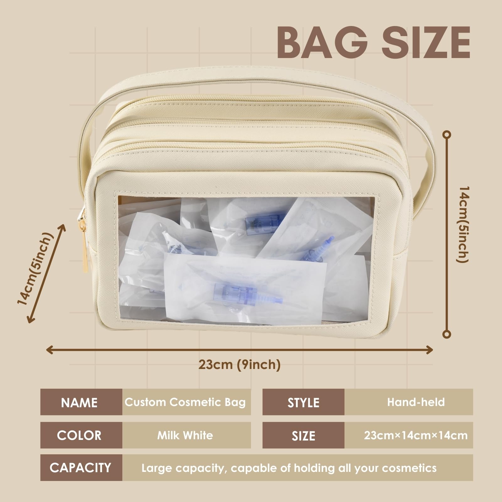 Large Waterproof Makeup Bag for Travel & Professional Microneedling Pen Storage - Portable Cosmetic Organizer with High Capacity for Women & Girls (Milky White) | Perfect for Travel, Salon Visits & Daily Beauty Essentials Organization