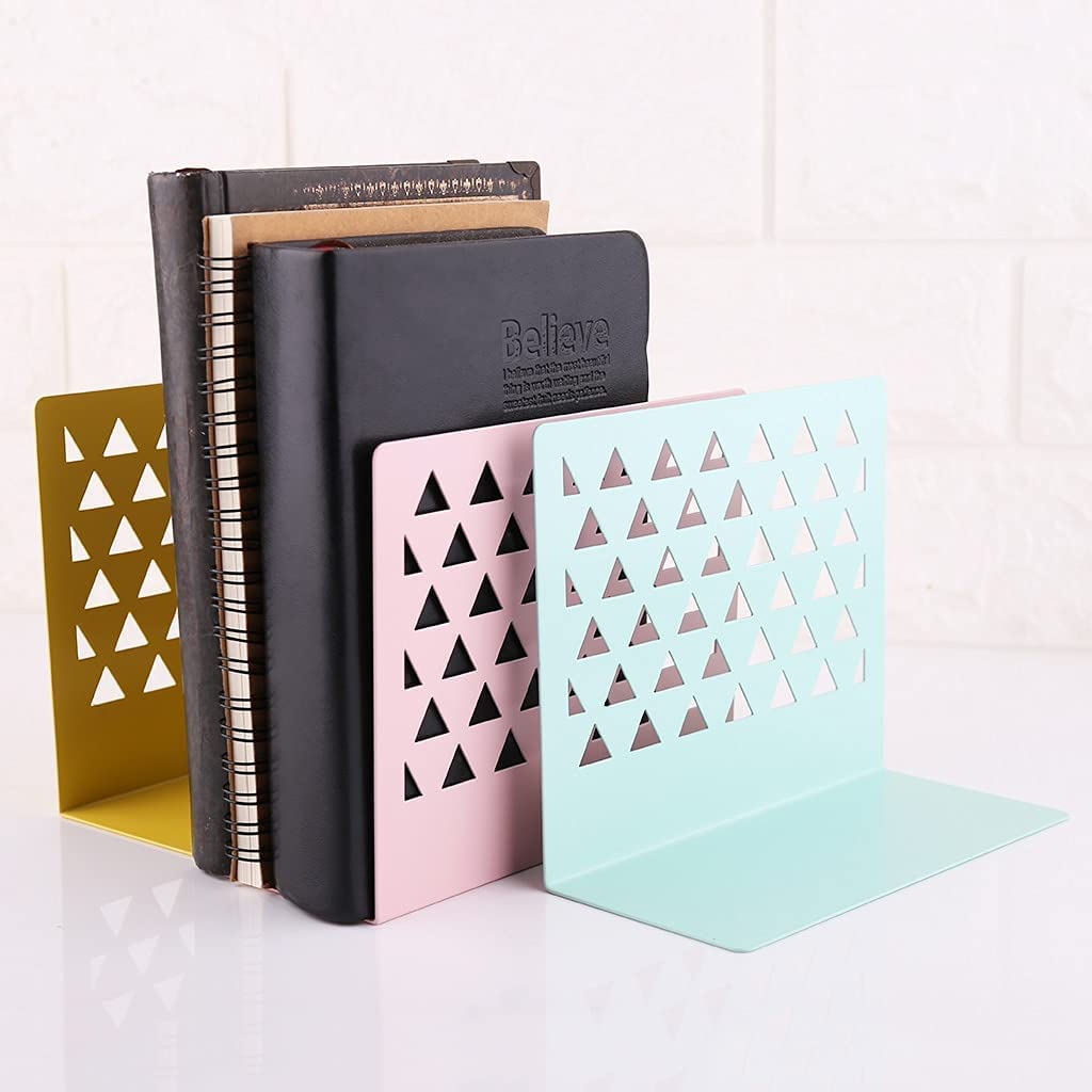 Metal Bookends for Shelves - Hollow Desktop Organizer & Book Holder - Green Home Office Supplies for Books, Files & Decor | Perfect for Office, Study & Living Room Organization
