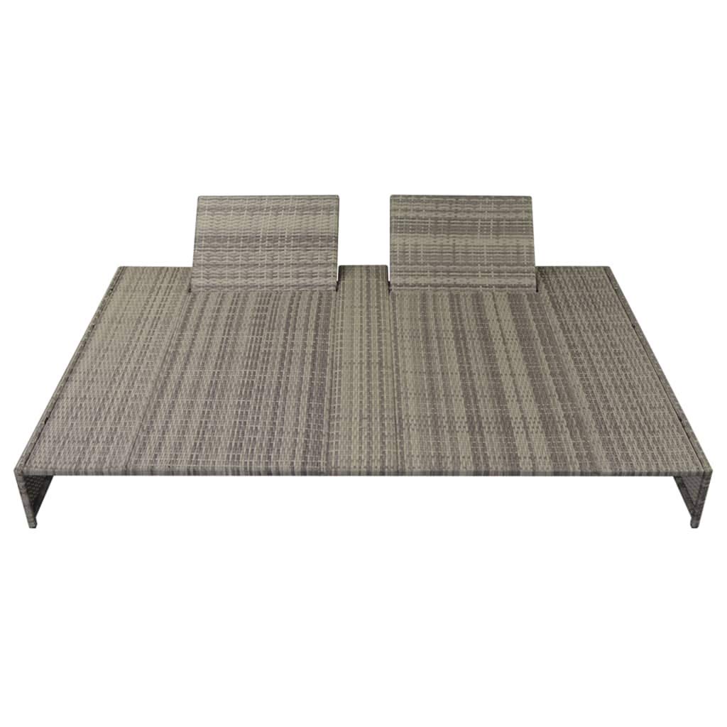 Adjustable Double Sun Lounger with Cushion - Gray Poly Rattan Outdoor Patio Lounge Chair for Garden, Poolside & Backyard Relaxation