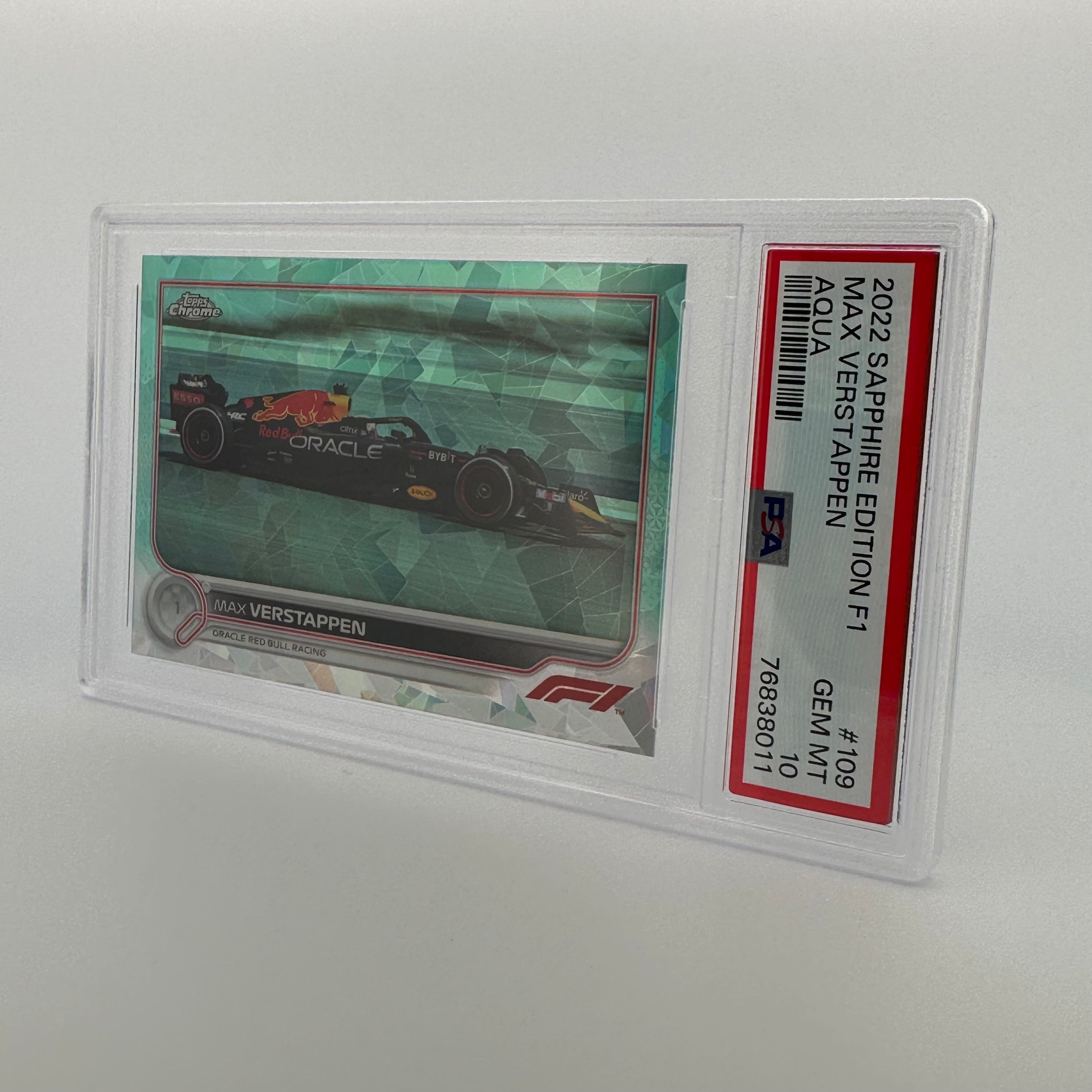 PSA 10 Graded 22/99 Max Verstappen #109 Sapphire Edition Aqua - Rare F1 Trading Card for Collectors & Sports Memorabilia Enthusiasts
