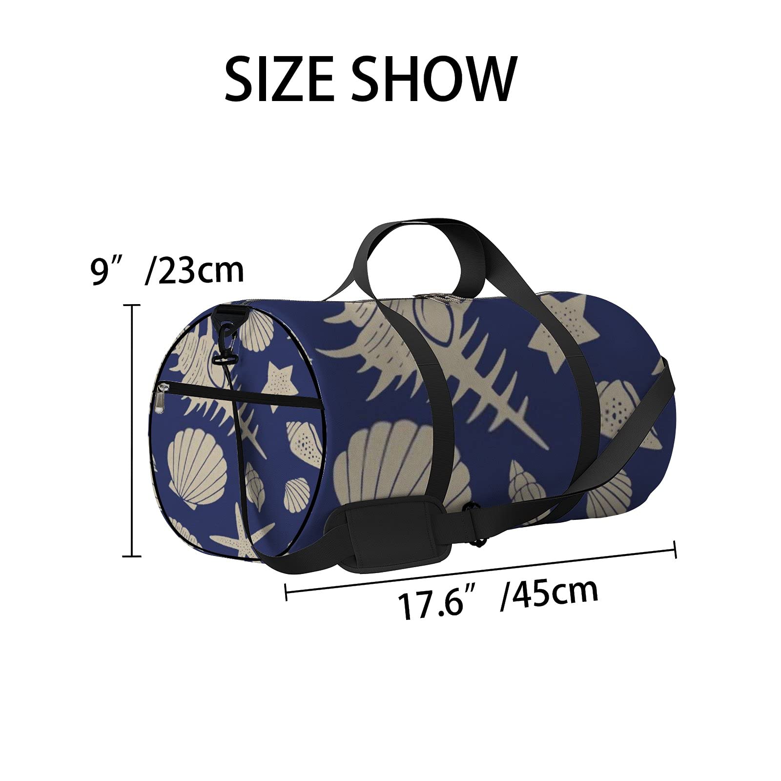 **Waterproof Navy Blue Seashell & Starfish Pattern Sports Tote Bag with Shoulder Strap & Zipper Pockets - Gym, Travel & Storage Shoulder Bag for Men & Women | Perfect for Beach Trips, Workouts & Daily Commute**