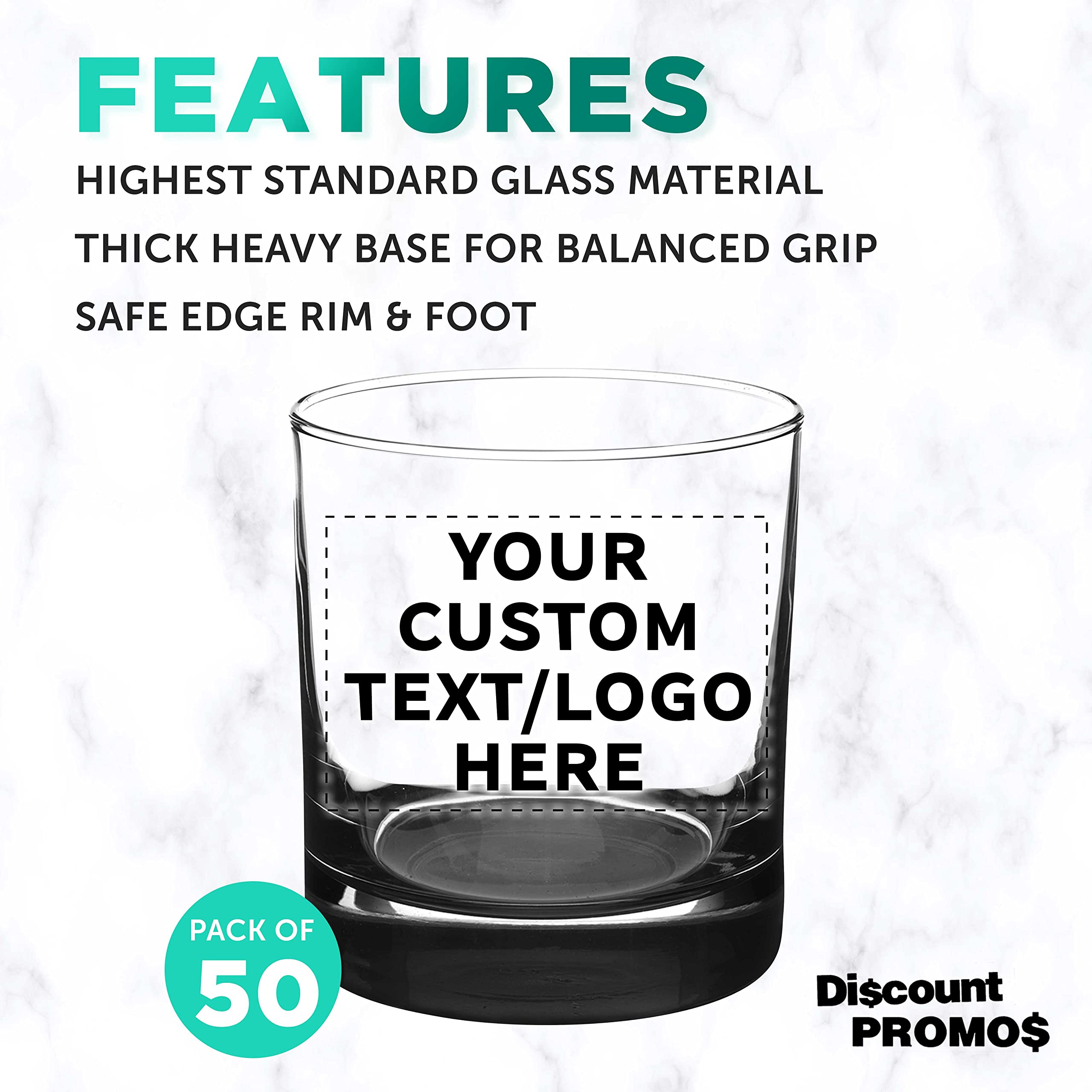 Libbey 10 oz Custom Whiskey Glasses Set of 50 - Personalized Bulk Pack with Heavy Base for Scotch, Bourbon & Cocktails - Black Old Fashioned Glasses | Perfect for Bars, Restaurants, Weddings & Corporate Gifts