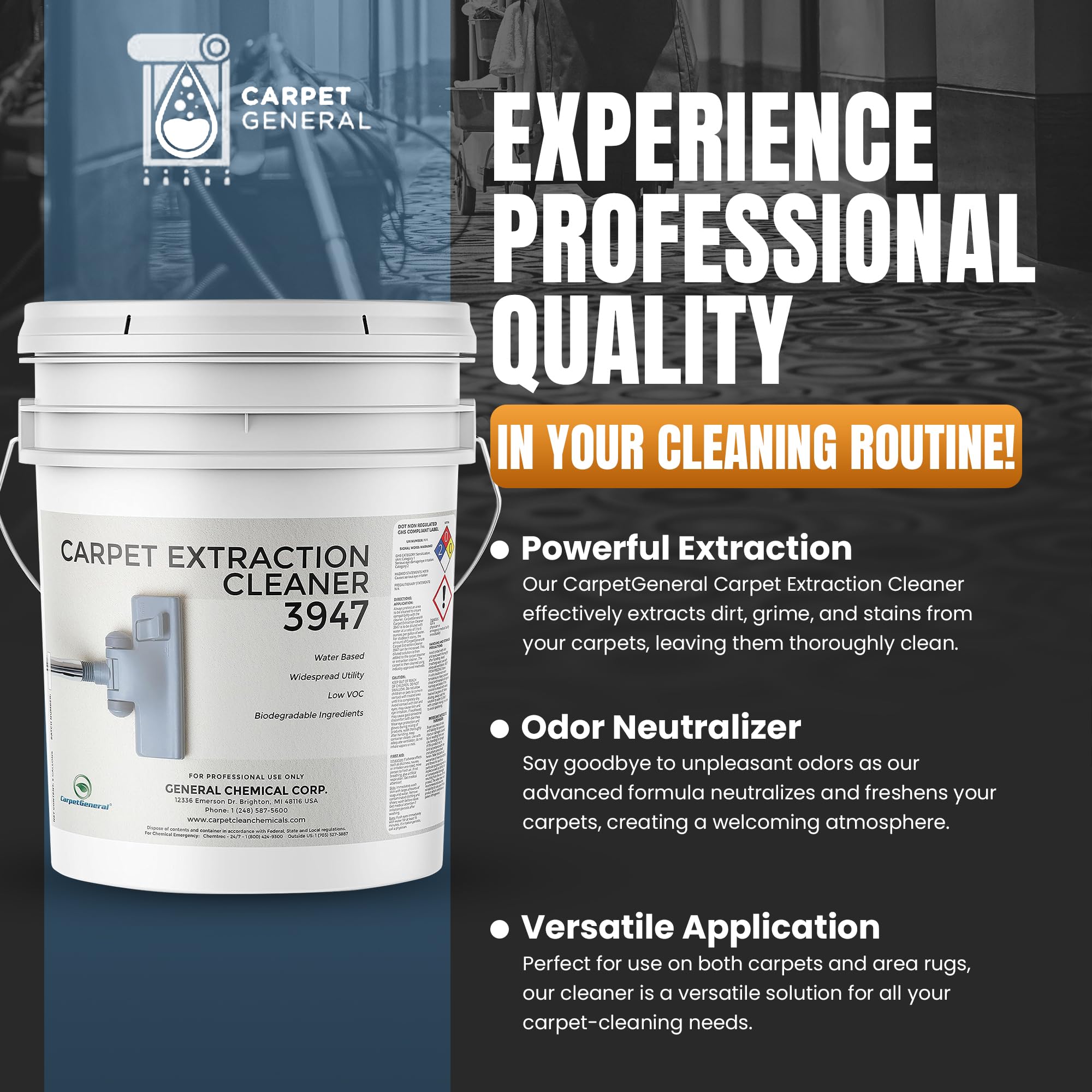 Professional Water-Based Carpet Extraction Cleaner Solution - Heavy Duty Deep Clean & Stain Remover for Machines | Pet-Safe Formula | Ideal for Residential & Commercial Use | Perfect for High-Traffic Areas, Pet Accidents & Tough Stains