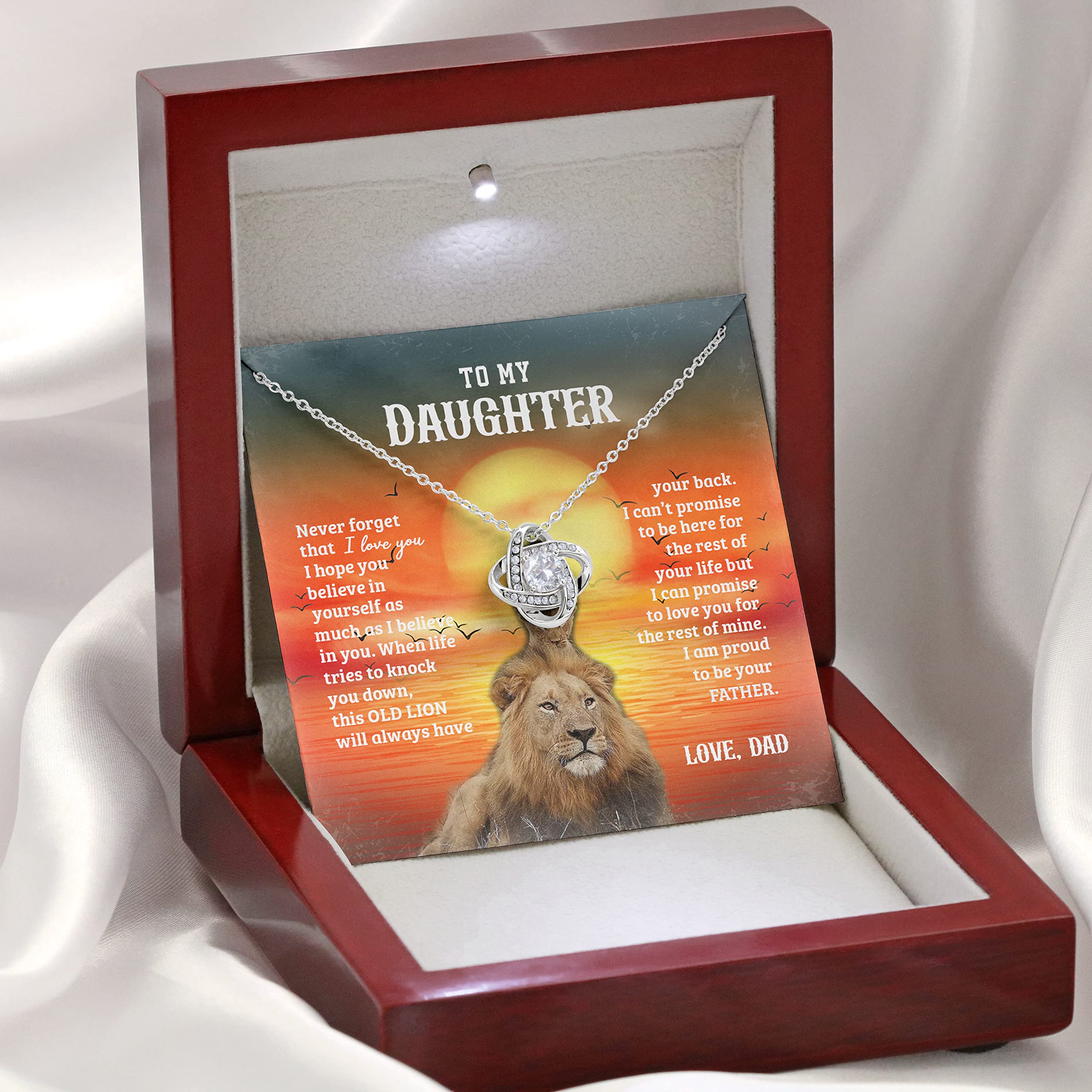 Lion Dad and Daughter Necklace - Father Daughter Gift, Love Knot Pendant for Birthday, Graduation & Special Occasions | Meaningful Jewelry from Dad to Daughter