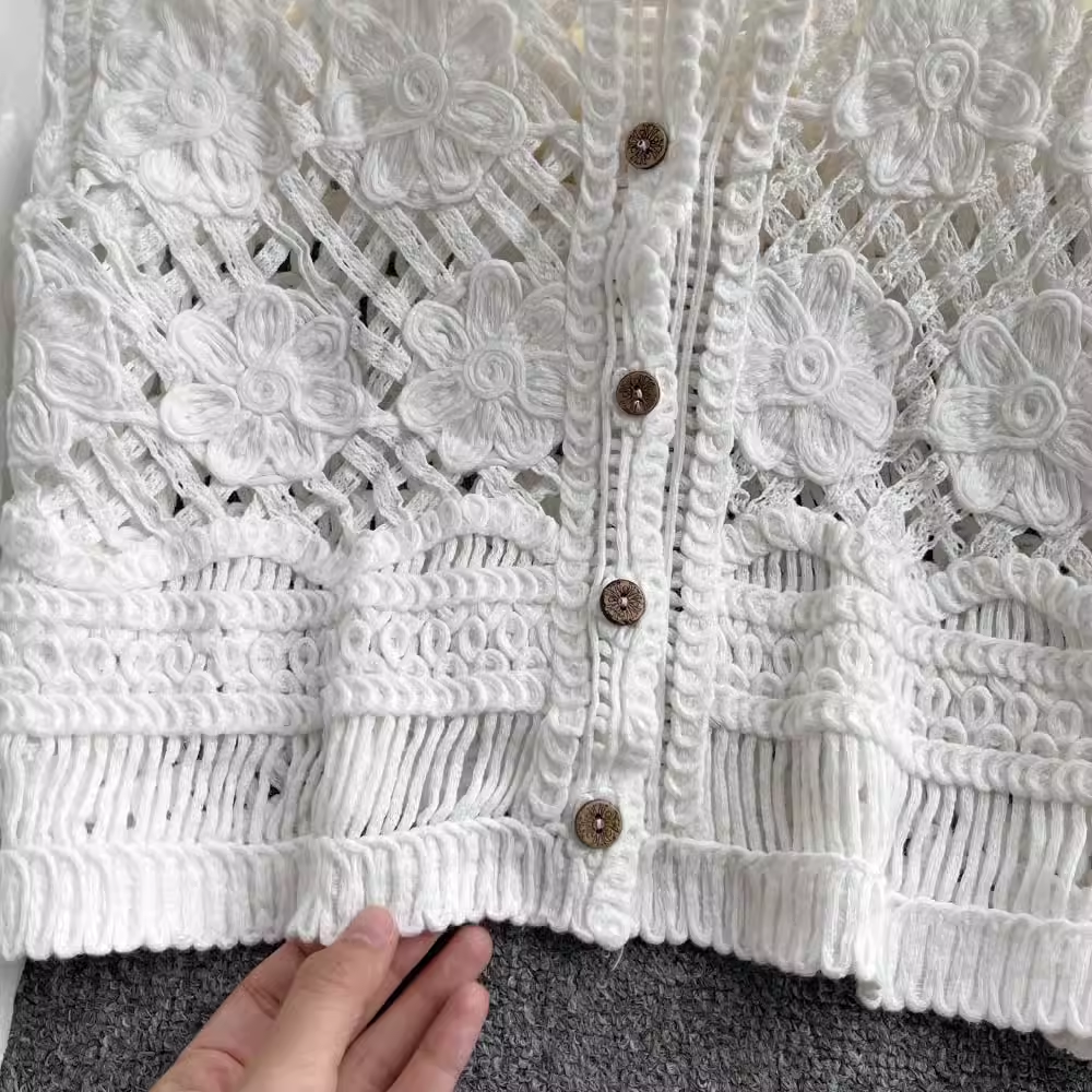 French V-Neck Lace Top for Women - Summer Trumpet Sleeve Blouse 1069 | Elegant Casual Wear for Office, Date Night & Special Occasions