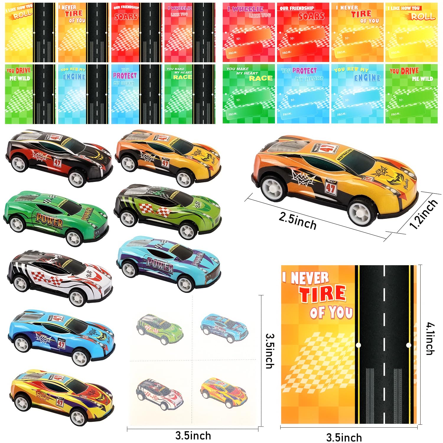 32 Pack Race Cars Valentines Day Cards for Kids with Pull Back Toy Cars & Temporary Tattoos - Classroom Valentine Exchange Gifts for Boys, School Party Supplies - Perfect for Valentine's Day Celebrations and Classroom Activities