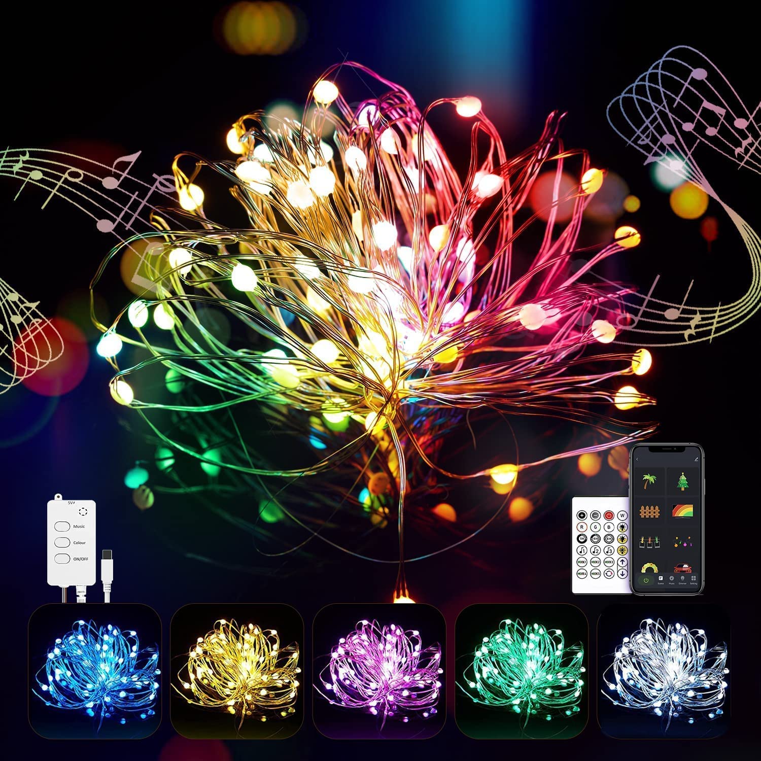 Fairy String Lights with Music Sync - 33ft LED Color Changing Halloween Lights (Orange & Purple) with Remote Control for Indoor & Outdoor Christmas, Birthday, Party Decorations - Perfect for Bedrooms, Gardens, and Holiday Events