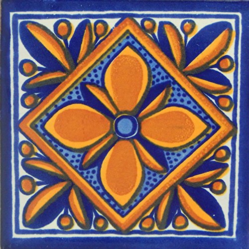 Authentic Hand-Painted Mexican Talavera Tiles - Set of 100 for Kitchen Backsplash, Bathroom Decor & Outdoor Mosaic Projects