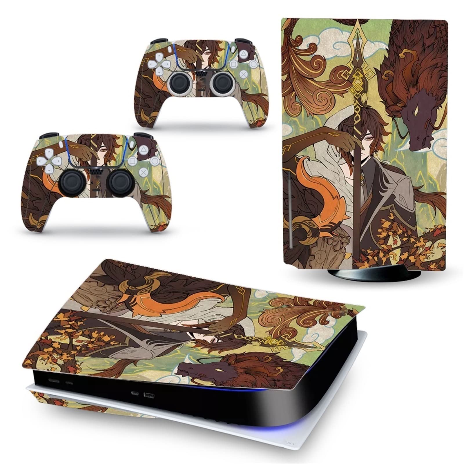 Anime PS5 Skin Cover for Disc Edition Console & Controller - Vinyl Wrap for PS5 Disc Version - Bubble-Free, Scratch-Resistant Protection - Perfect for Gaming, Collectors & Customization