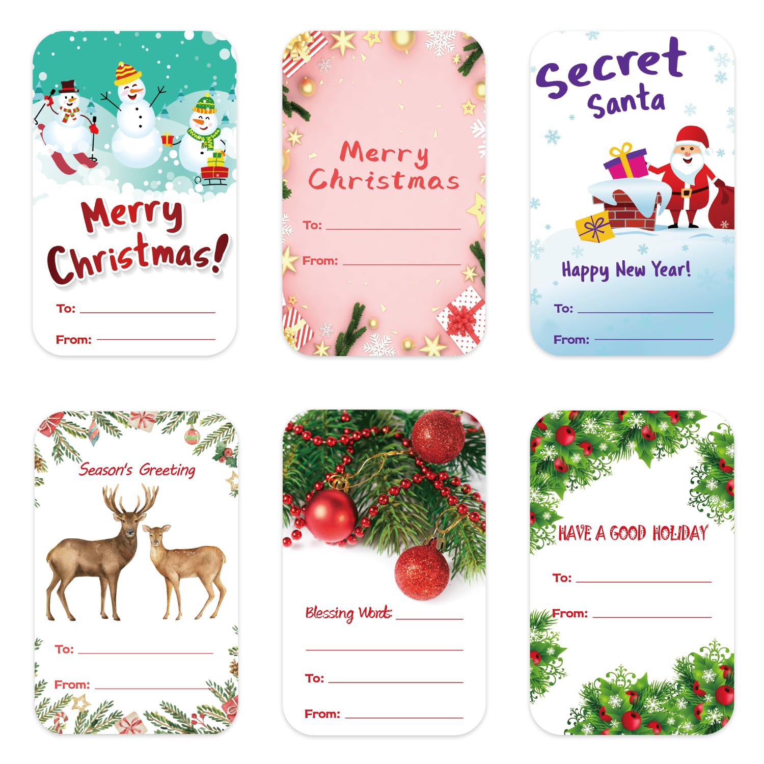 60 PCS Christmas Gift Tags Stickers - Self Adhesive Xmas To/From Labels for Presents, Boxes, Bags & Envelopes (2x3 Inch) - Perfect for Holiday Wrapping, Secret Santa & Christmas Party Favors