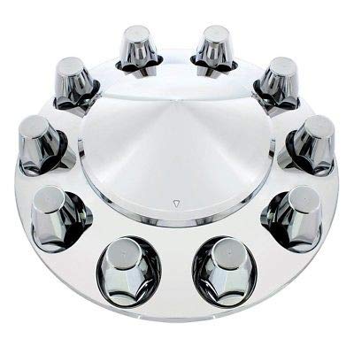 United Pacific 10306 Chrome Pointed Axle Hub Cover Kit with 33mm Standard Nut Cover & Nut Cover Tool - Perfect for Truck, SUV & Trailer Wheel Customization & Protection