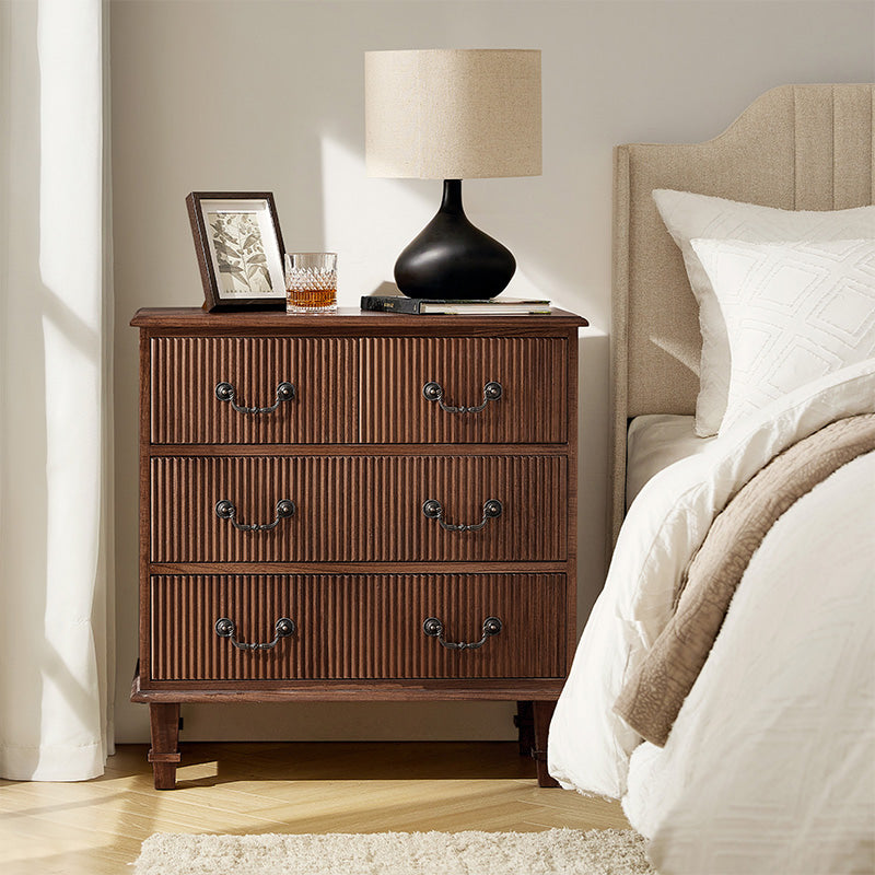 Rustic 3-Drawer Nightstand with USB Charging Station - Solid Wood Bedside Table for Bedroom, Living Room & Guest Room | Galatea Optional Types