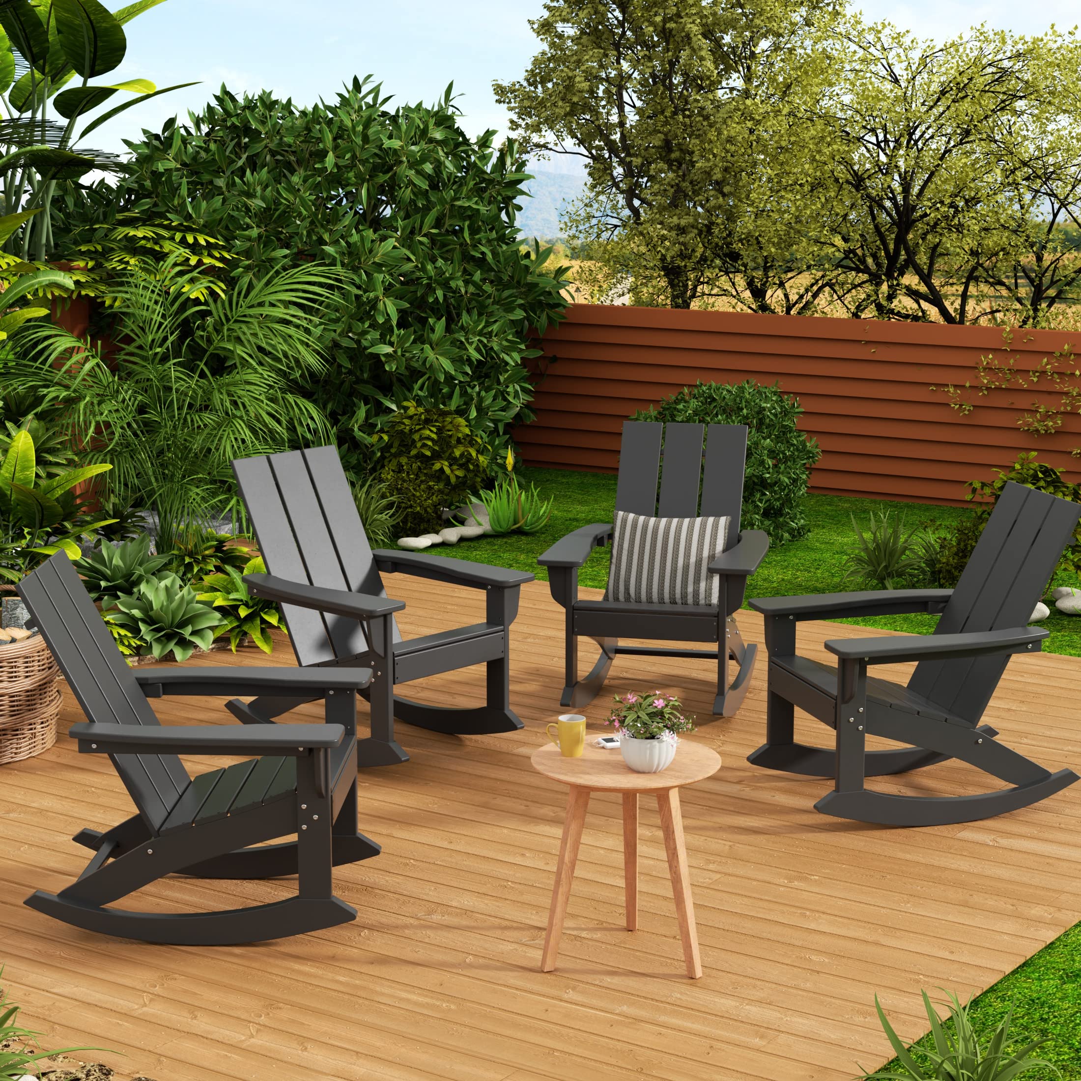 WestinTrends All-Weather Poly Lumber Adirondack Rocking Chair - Modern Farmhouse Outdoor Rocker for Porch, Garden, Backyard & Indoor Use - Gray Patio Furniture (Perfect for Relaxing, Reading & Enjoying Sunset Views)