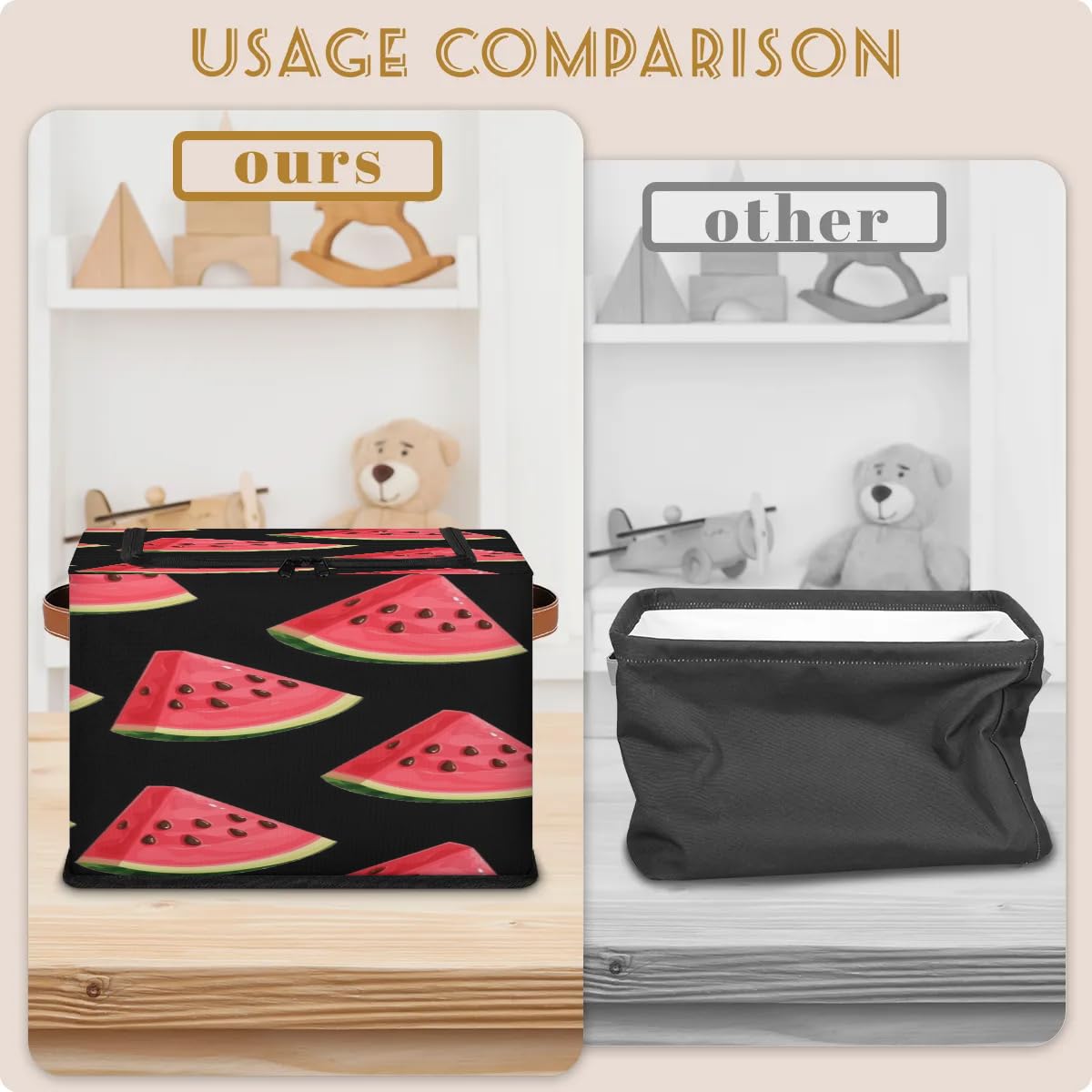 Watermelon Pattern Foldable Storage Bins with Zipper Lid - 2 Pack Fabric Storage Baskets for Clothes, Blankets, Toys | Collapsible Closet Organizer with Handles | Perfect for Bedroom, Nursery, and Playroom Organization