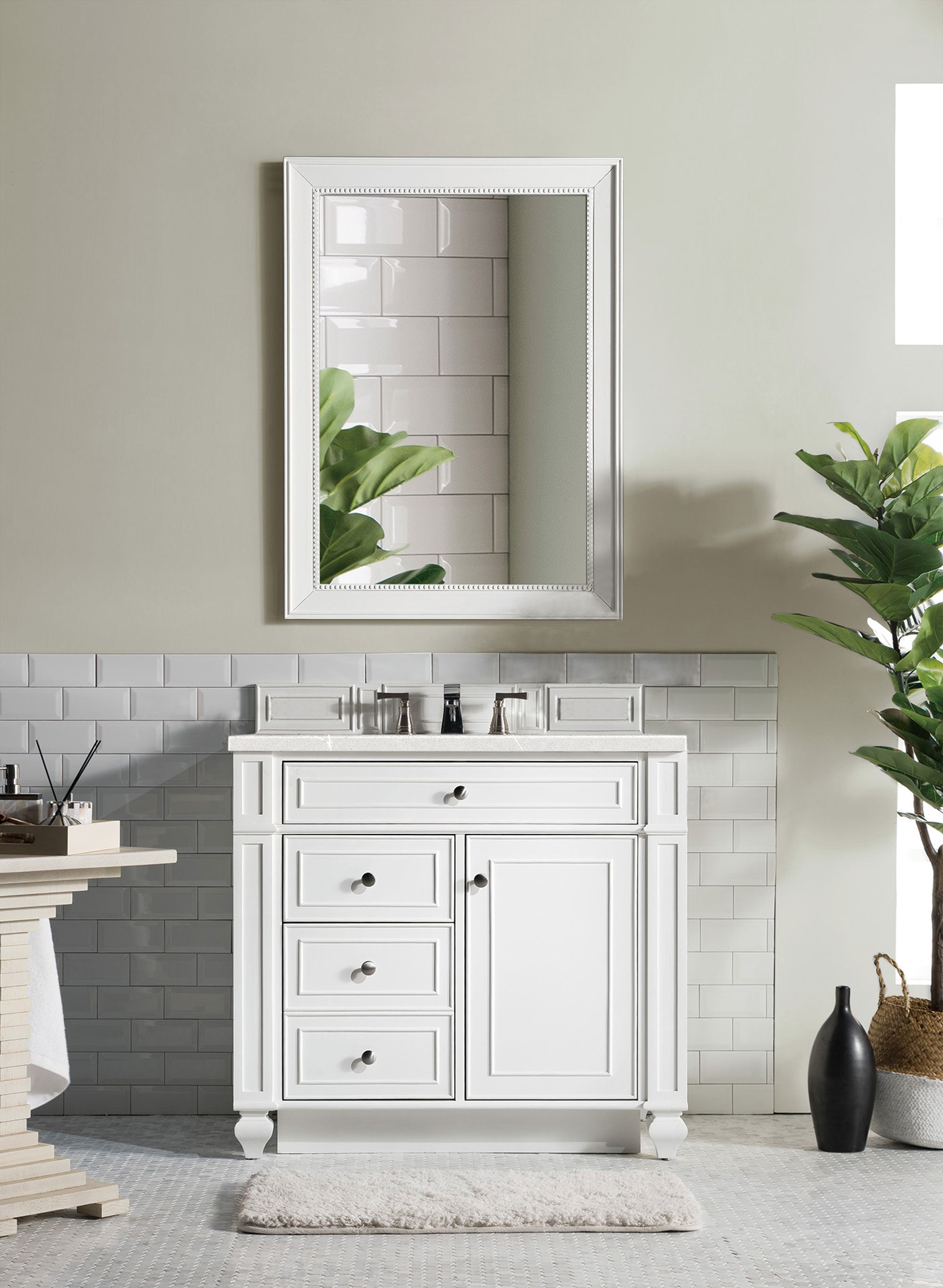 Bristol 36 Inch Single Bathroom Vanity Set with 3CM Eternal Serena Quartz Countertop in Bright White - Perfect for Modern Master Bathrooms & Powder Rooms