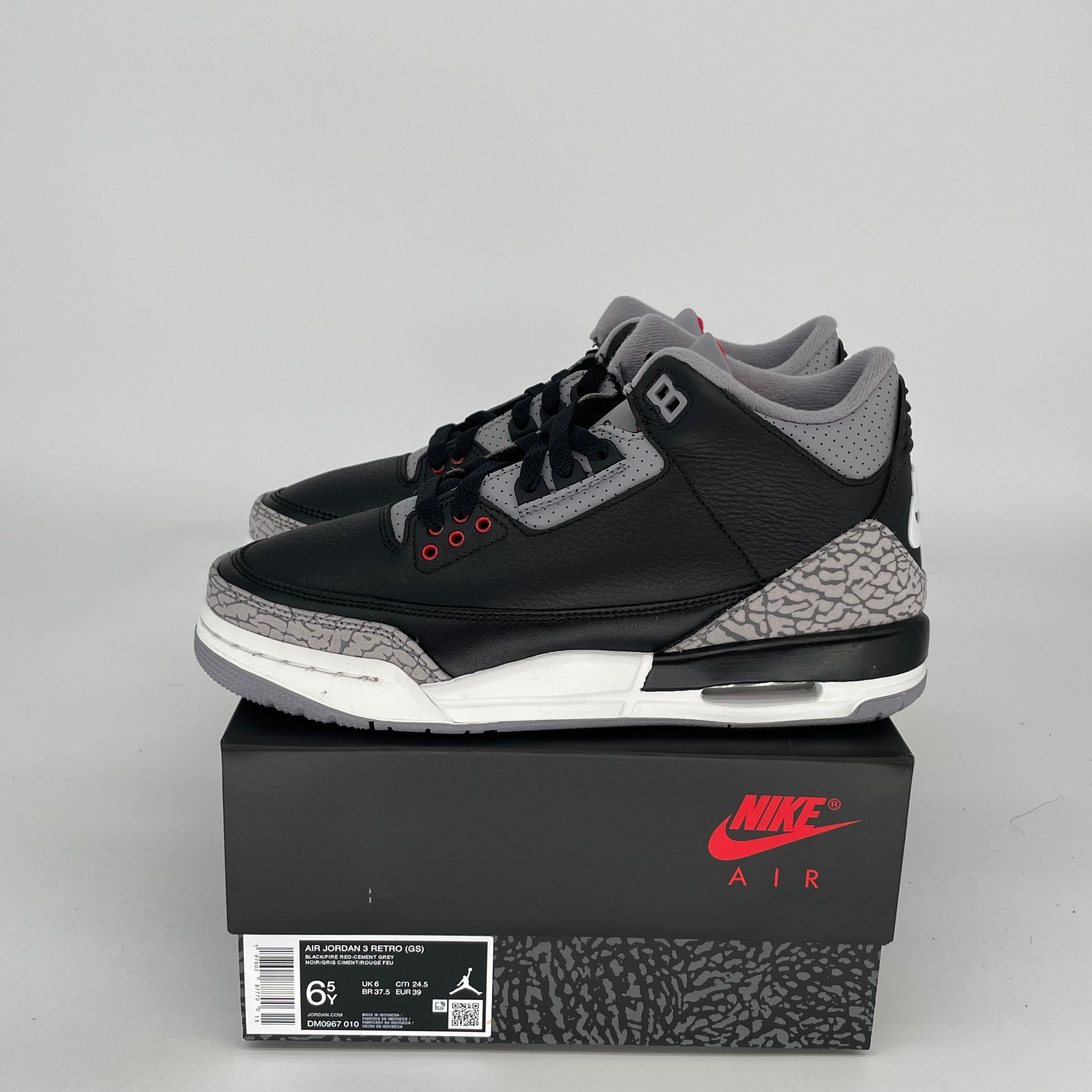 AIR JORDAN 3 Retro Black Cement Sneakers - Size 6.5Y (DM0967-010) - Men's Basketball Shoes for Streetwear & Casual Style