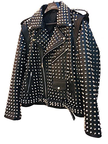 Men's Punk Style Heavy Metal Studded Real Leather Jacket - 3XL Black | Biker Jacket for Motorcycle Riding, Rock Concerts & Gothic Fashion