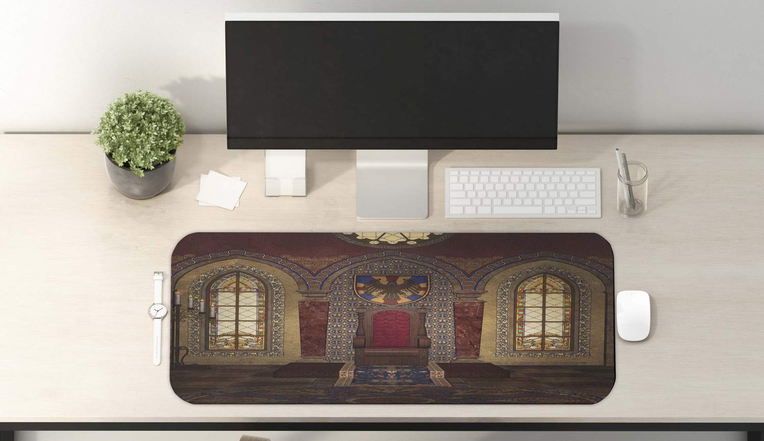 Ambesonne Gothic Computer Mouse Pad - Red Medieval Chapel Eagle Portrait Fantasy Print, Non-Slip Rubber Gaming Mousepad (31