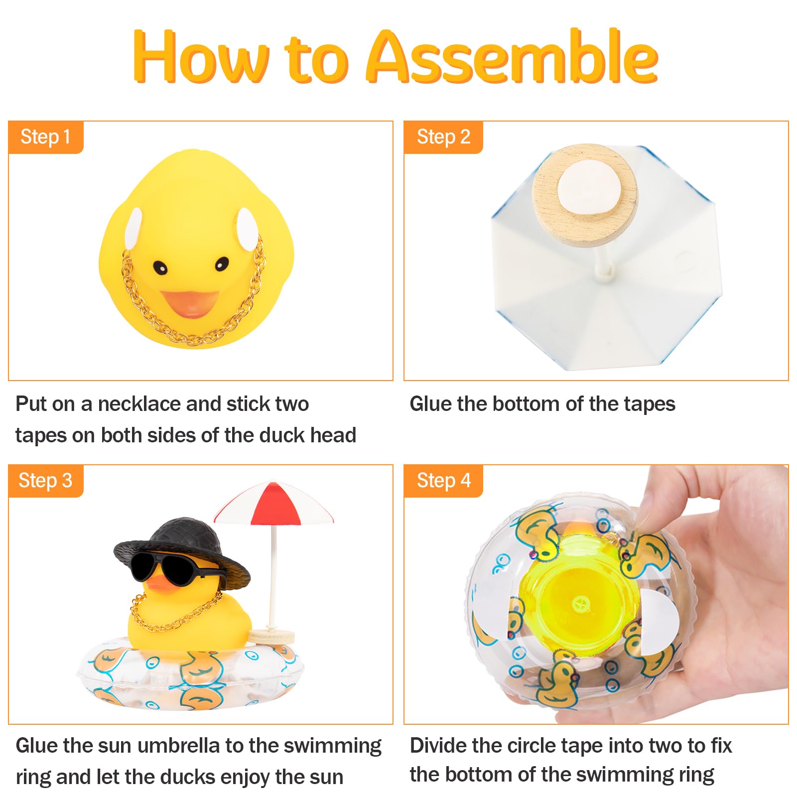 Wonuu Rubber Duck Car Ornaments with Straw Hat, Necklace, Sun Umbrella & Sunglasses - Cute Pink Dashboard Decor for Car Accessories, Perfect for Summer Road Trips & Beach-Themed Vehicles