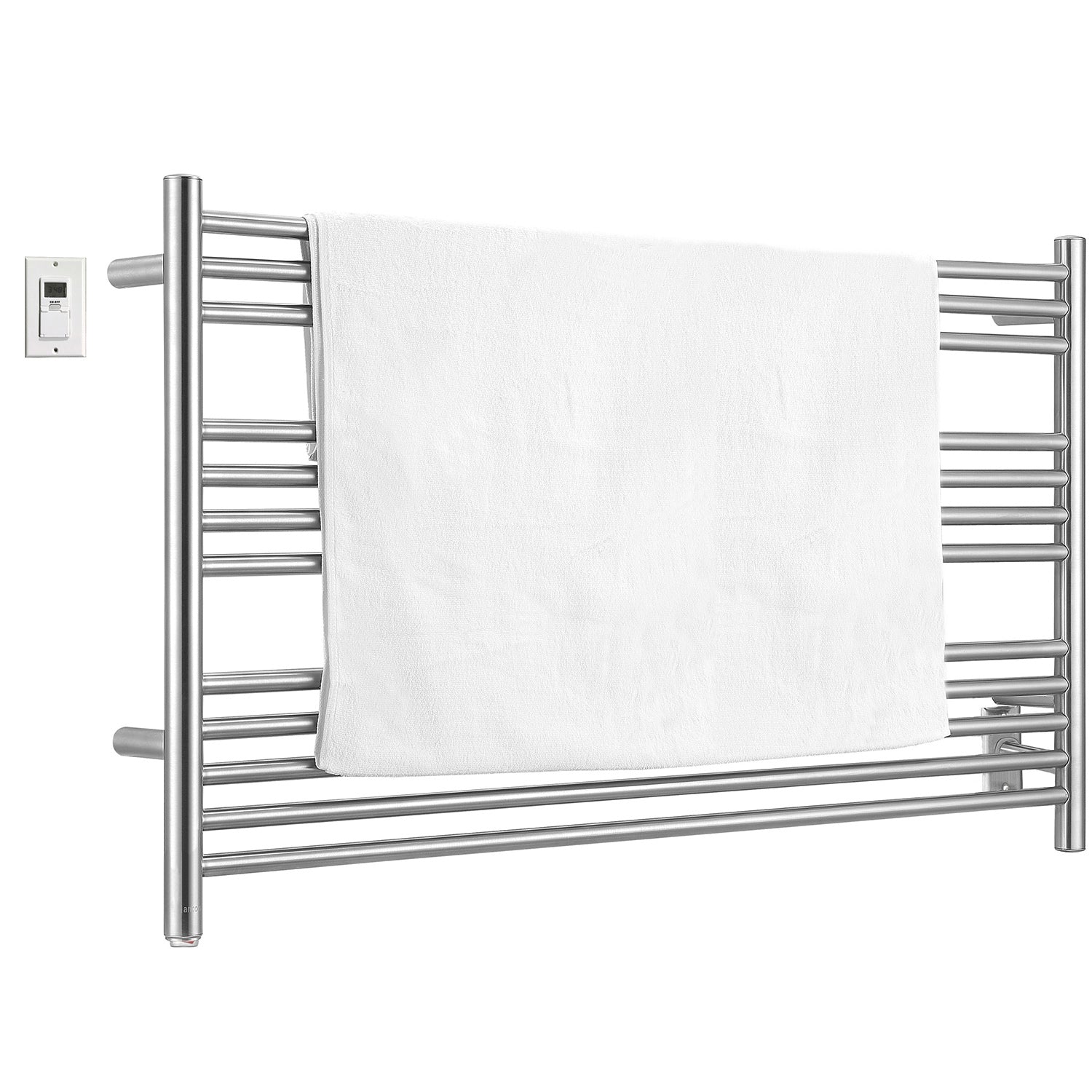 Ancona Amplia Dual 12 Bar Hardwired & Plug-in Towel Warmer - Brushed Stainless Steel with Digital Timer - Perfect for Bathroom, Spa & Luxury Home Heating