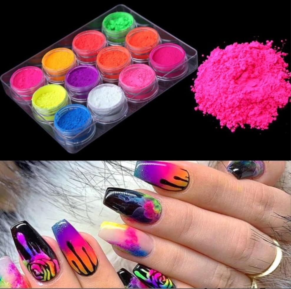 12 Color Luminous Dipping Nail Powder Kit - Fluorescent Nail Glitter Dip Powder for Manicures & Pedicures - Perfect for Nail Salons, DIY Nail Art & Special Occasions